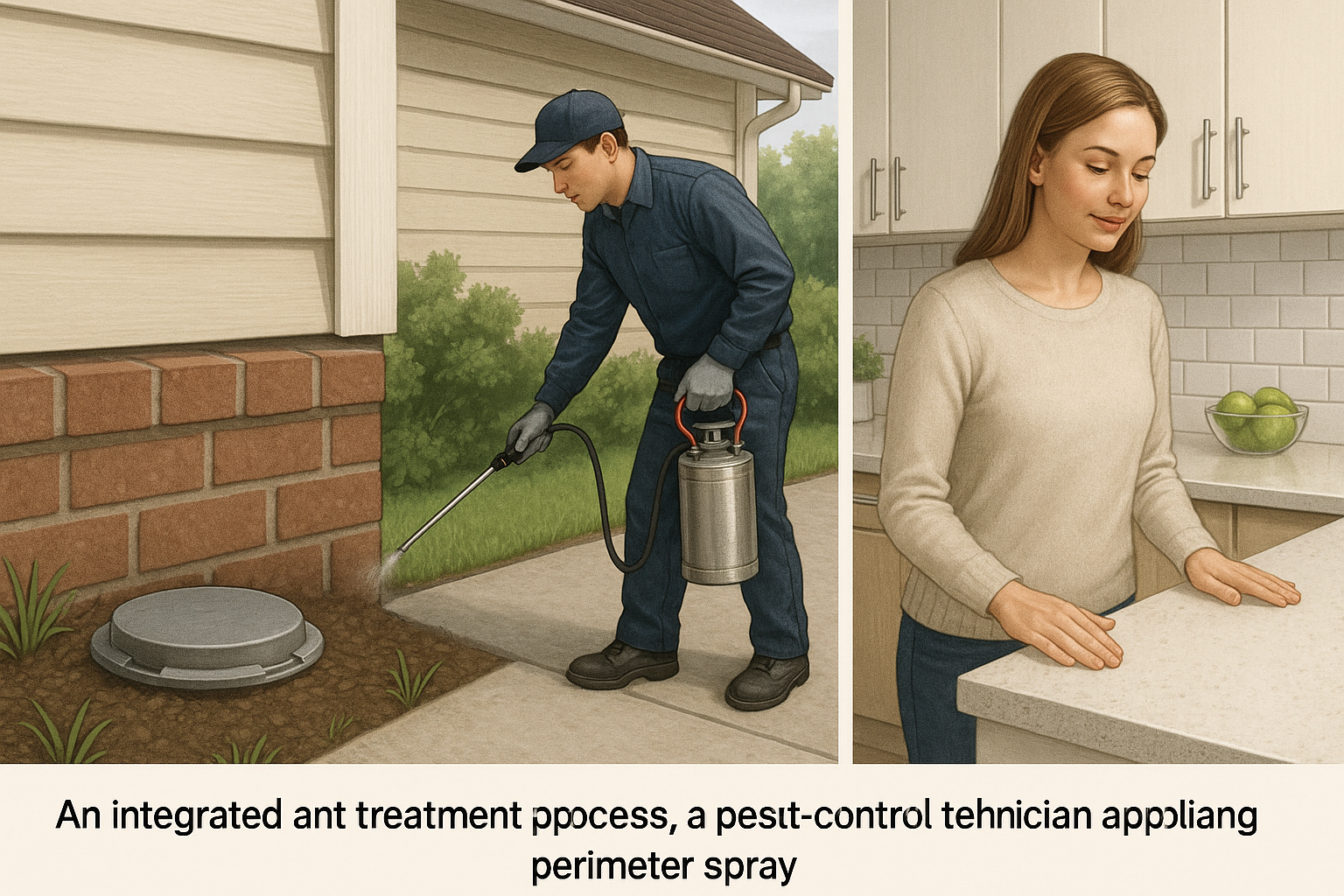 Illustration of ant bait stations placed along a home’s perimeter