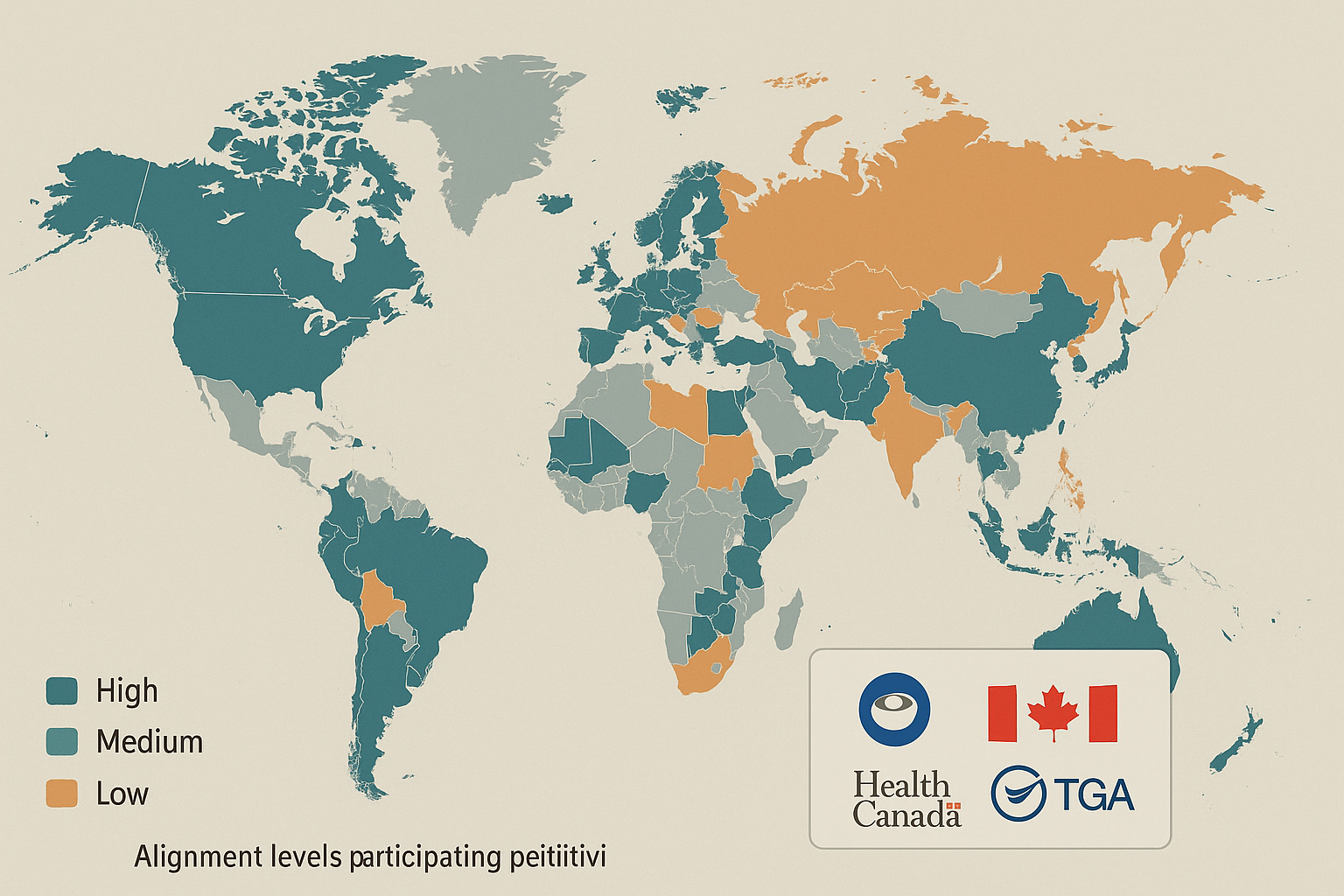 Map showing regulatory jurisdictions for peptides worldwide