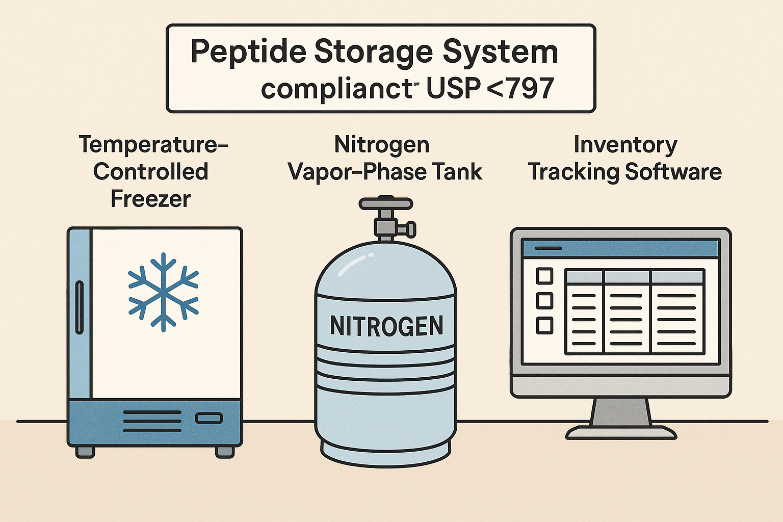 Diagram of temperature-controlled storage hierarchy for peptide labs
