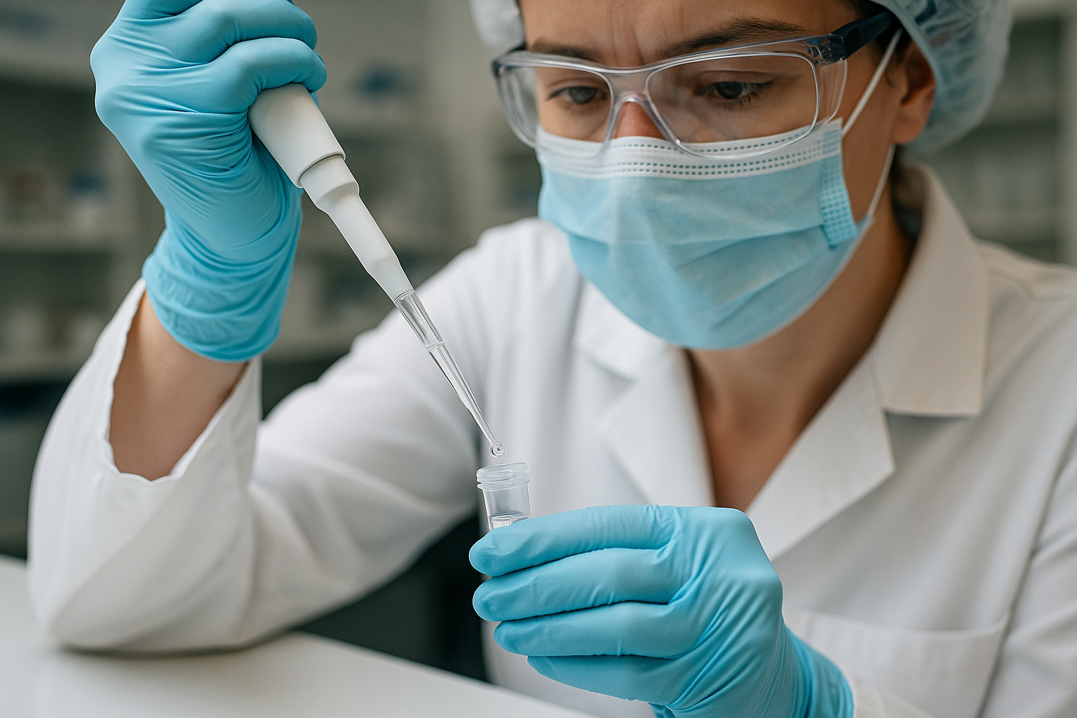 Clean bench with laminar flow hood for peptide handling