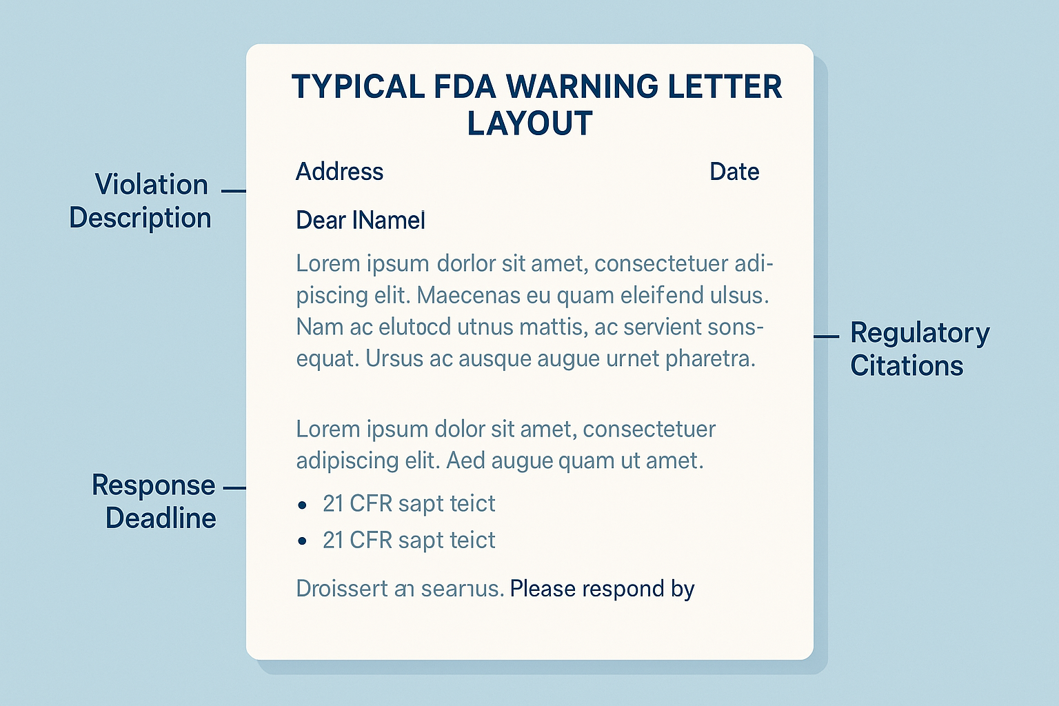 Diagram showing FDA warning letter workflow for peptide manufacturers