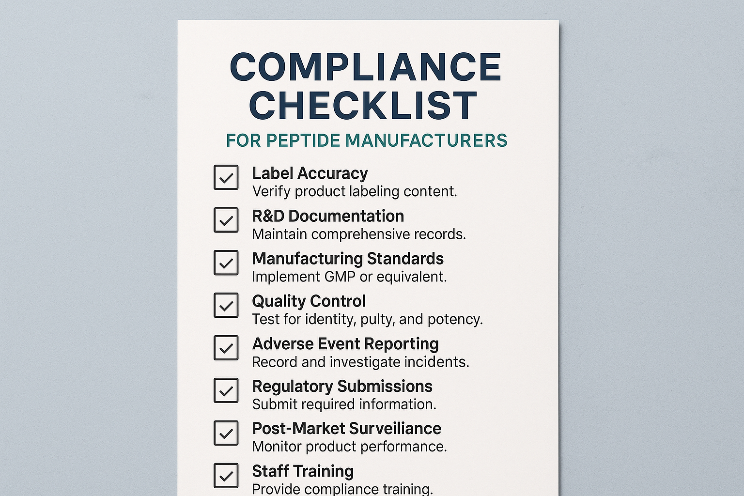 Practical compliance checklist for peptide clinics
