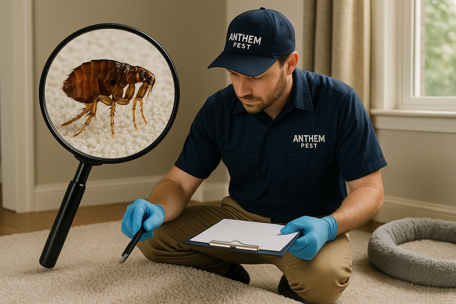 How much does flea control cost in Loganville, Georgia? 3 Technician performing flea inspection in a home