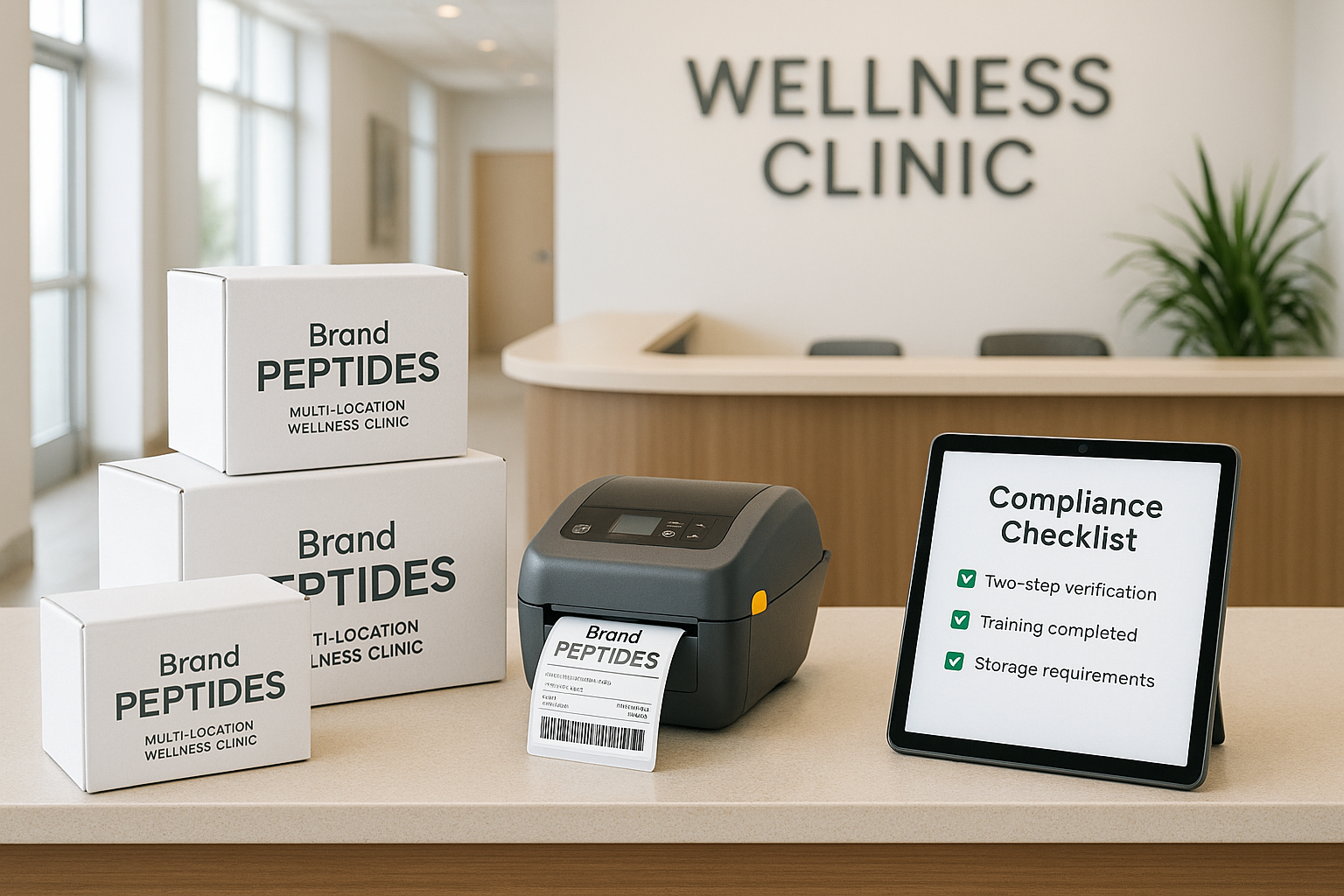 Tablet displaying a compliance checklist for peptide shipments