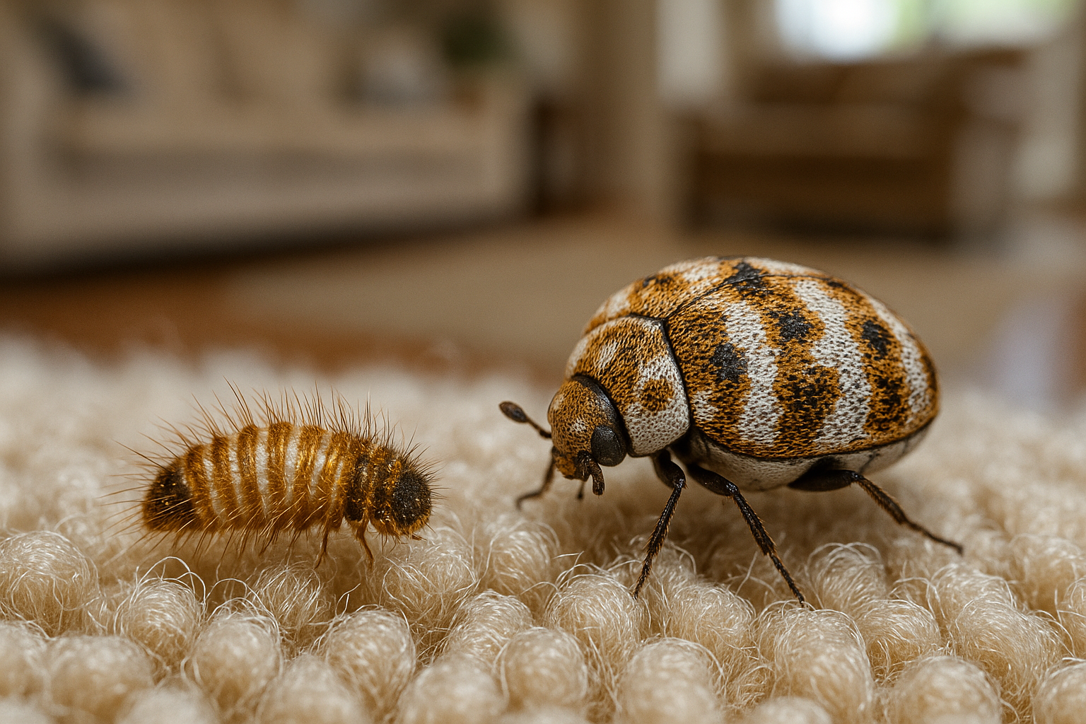 Fast Carpet Beetle Exterminator in Brookhaven, GA: Quick Relief for Your Home 3 Close-up of carpet beetle larva and adult for identification