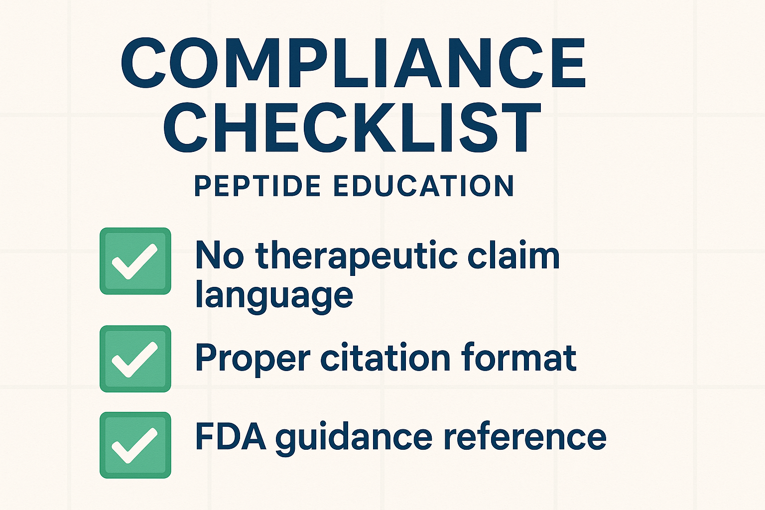 Compliance checklist for peptide education content