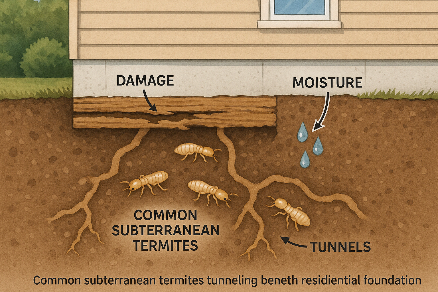 Close‑up of termite damage on a wooden beam