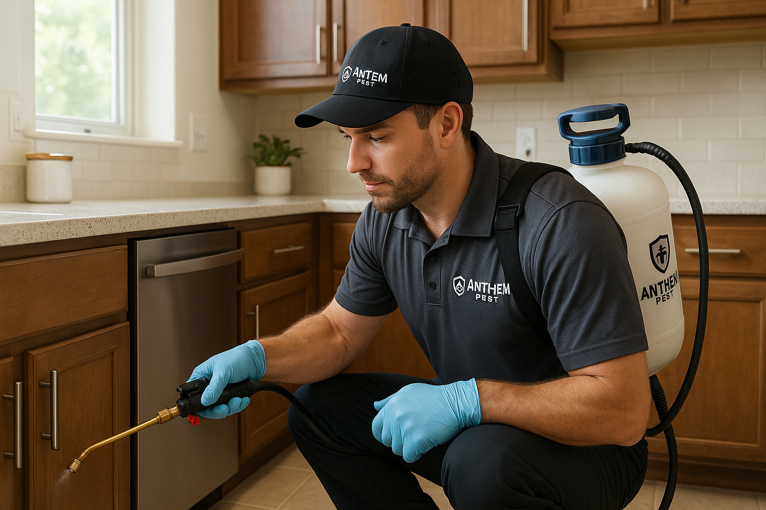 Top-Rated Silverfish Control in Dunwoody, Georgia: Cost, Treatment & Tips 5 Technician applying residual spray to a baseboard