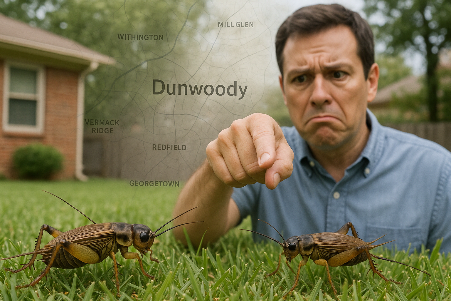 Close‑up of a house cricket and mole cricket on grass