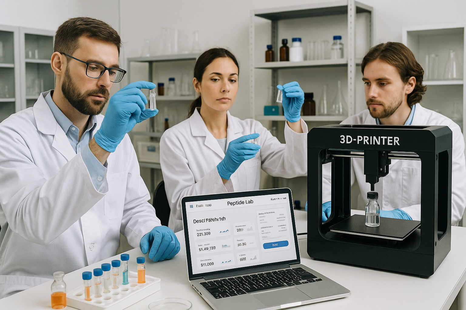 Diagram illustrating decentralized peptide research workflow from design to synthesis