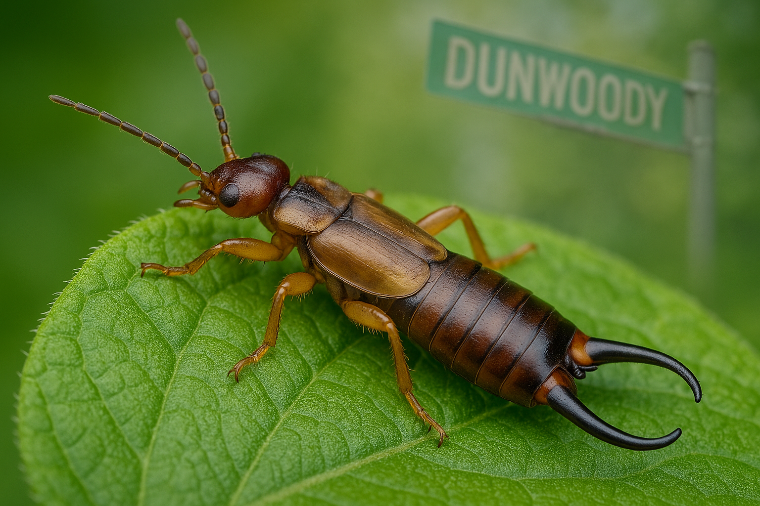 Close‑up of a common earwig showing its pincers and segmented body