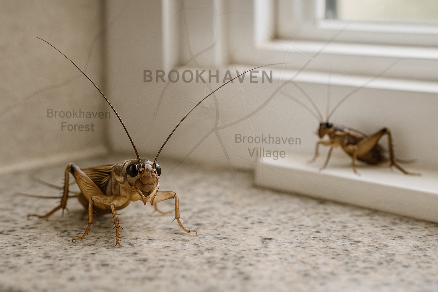 Close‑up of a common house cricket showing its greenish body and long antennae
