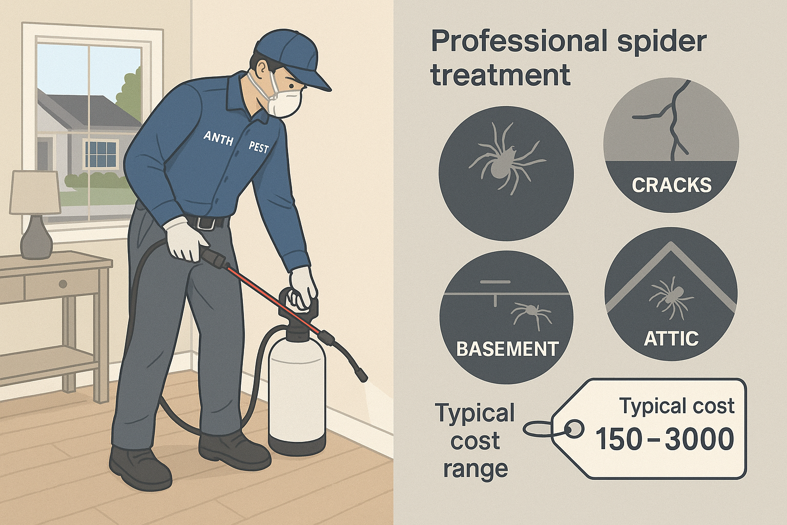 Technician applying spider control treatment in a home