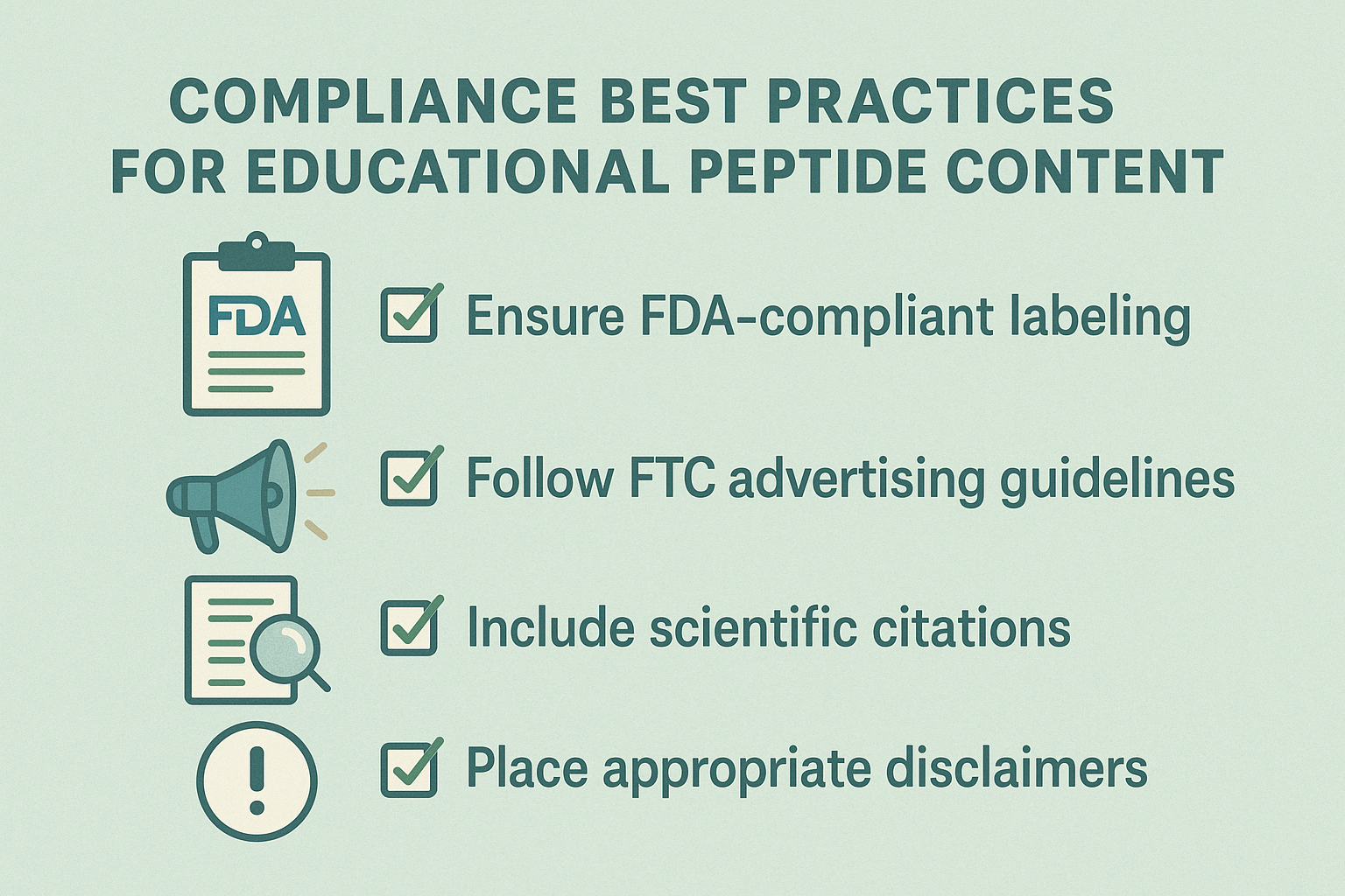 Checklist infographic for peptide education compliance