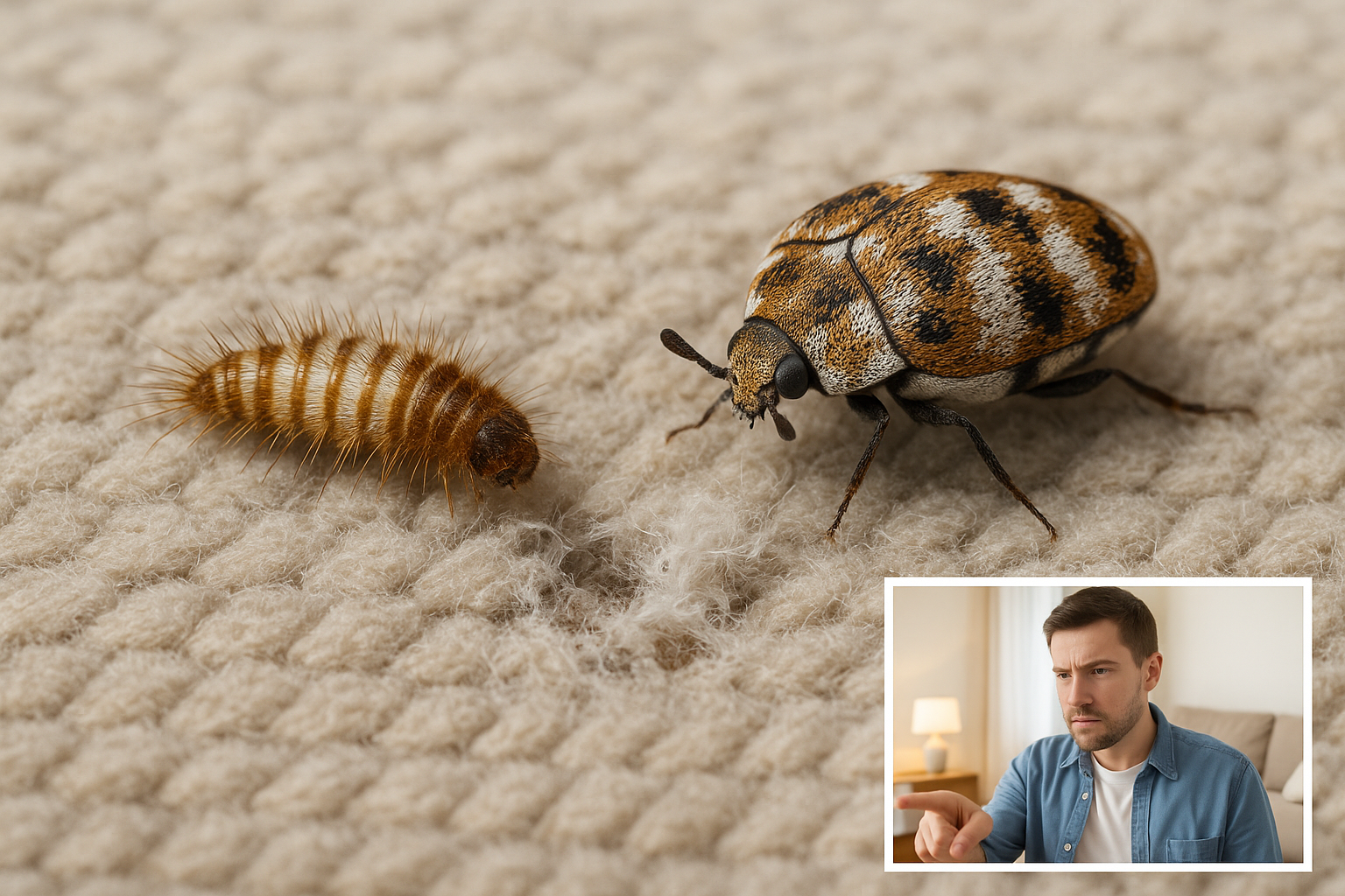 Carpet Beetle Inspection in Druid Hills, Georgia: What to Expect and When to Call a Pro 3 Close‑up of carpet beetle damage showing small holes and lint on a wool rug