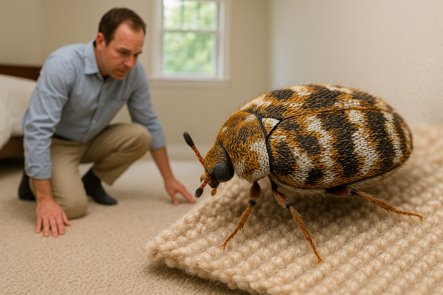 Find a Carpet Beetle Exterminator Near You in Druid Hills, GA: Local Guide 3 Close‑up view of a carpet beetle larva on a wool blanket