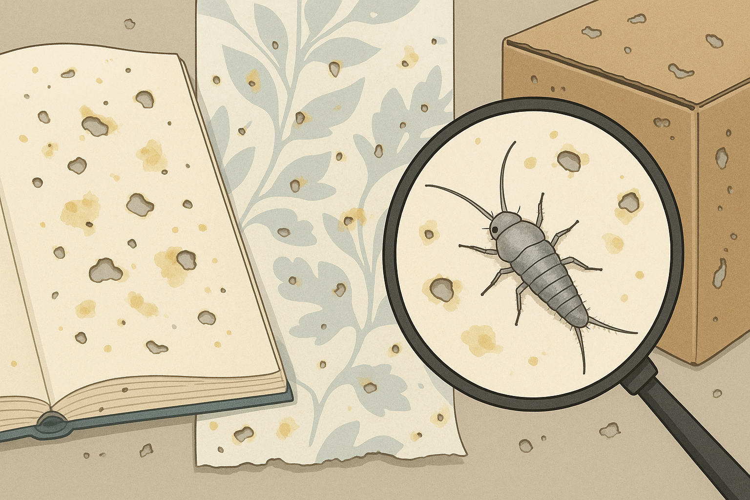 Close‑up view of a silverfish showing its silvery scales and three bristle tails