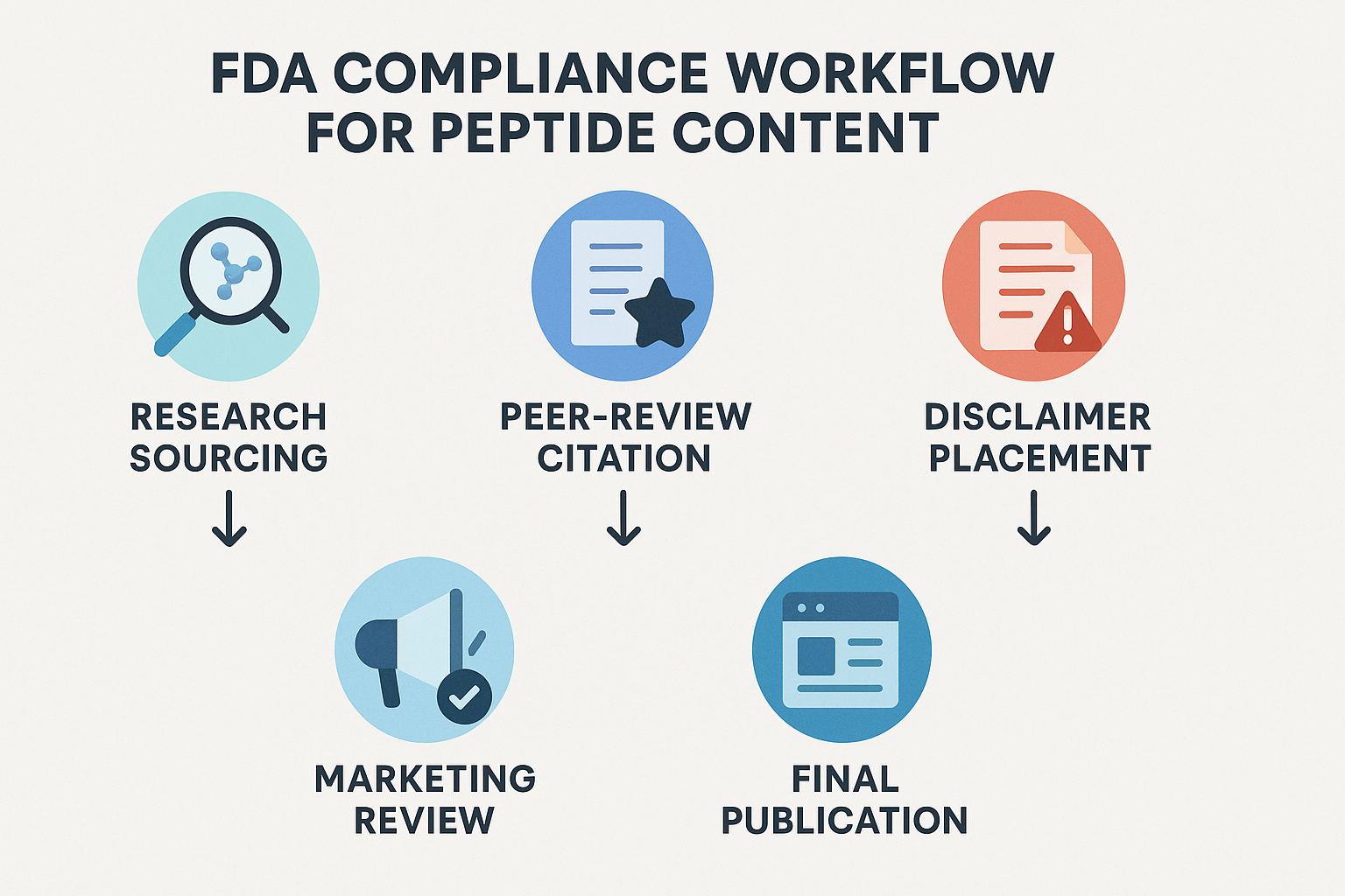 FDA compliance workflow diagram for peptide publications