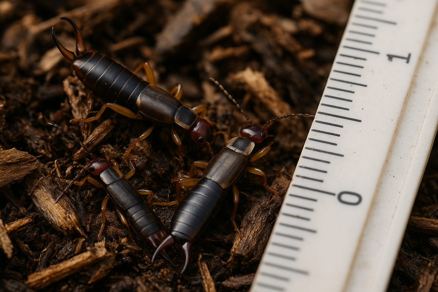 Close‑up of a brown earwig with distinctive pincers