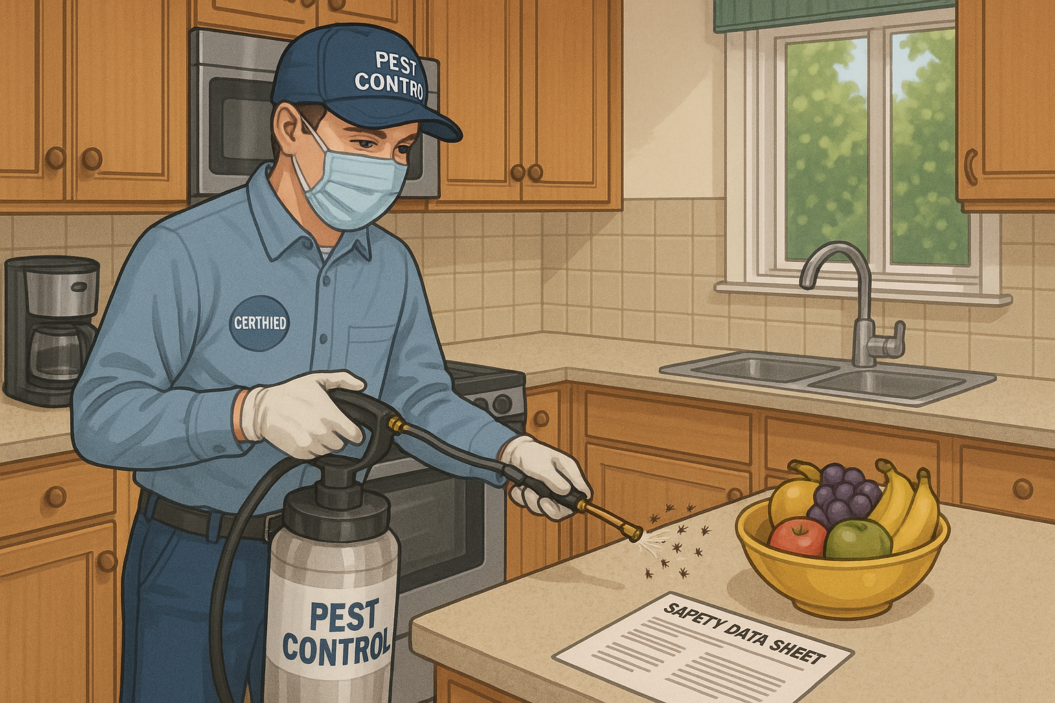 How much does fruit fly control cost in Lilburn, Georgia? 4 Technician applying fruit fly treatment in a Lilburn home