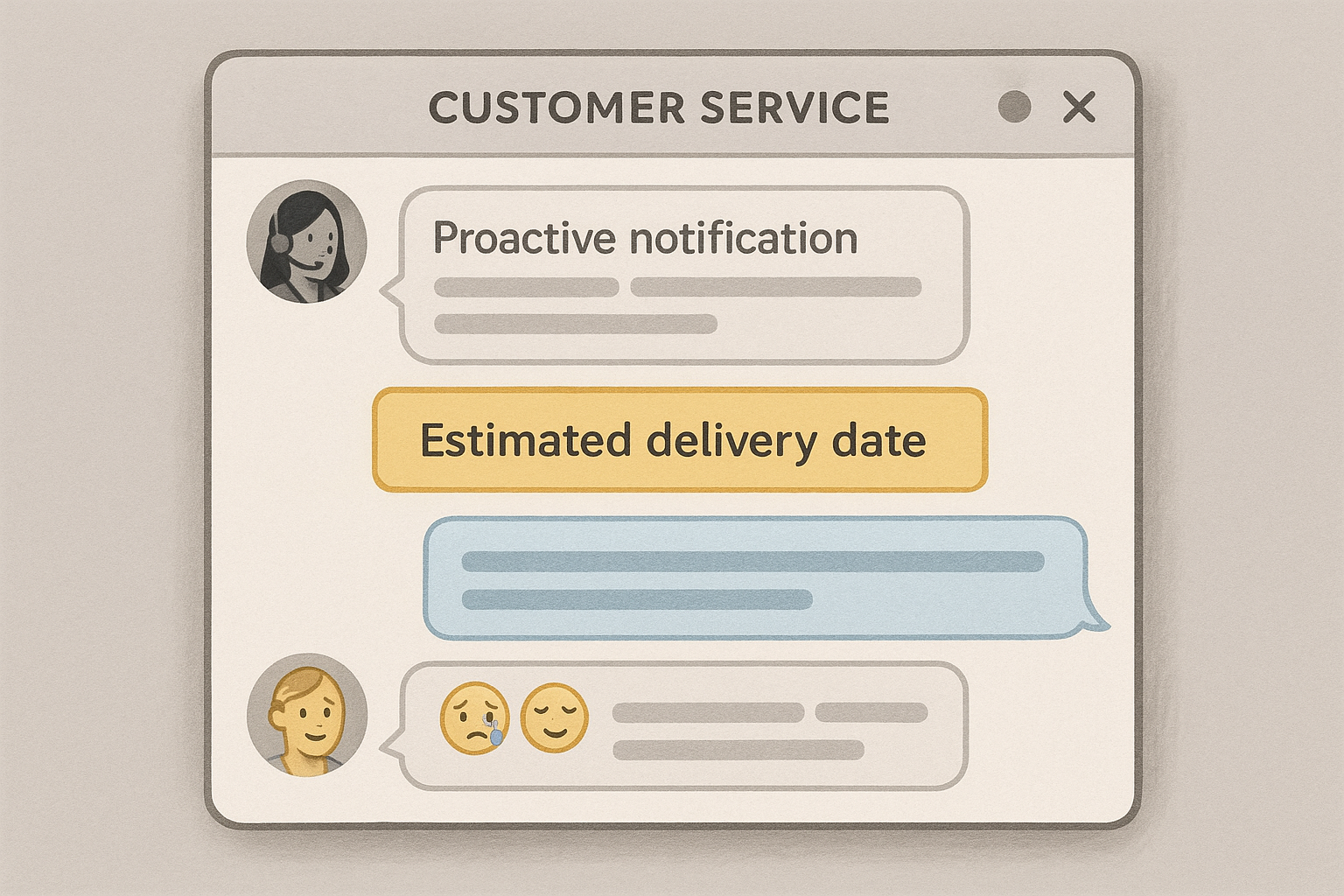 Chat notification examples showing order milestones