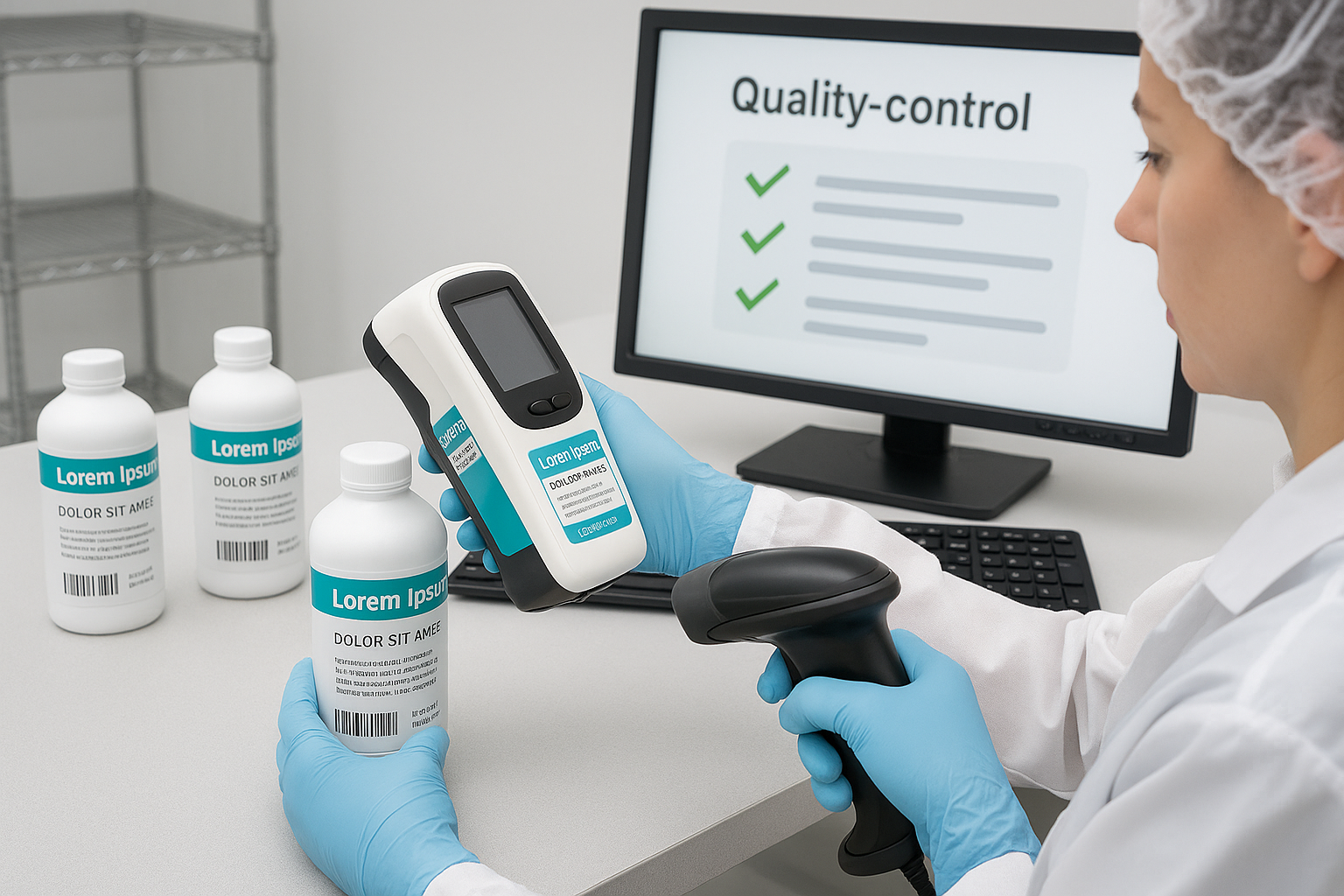 Technician performing quality control at a label inspection station