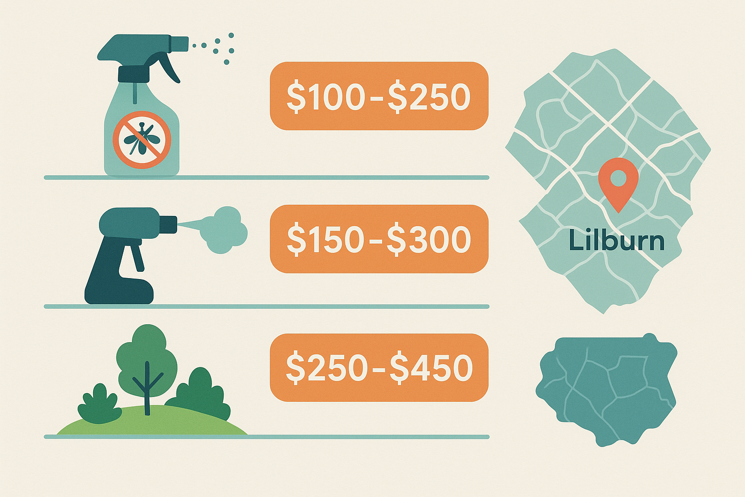 Infographic showing cost breakdown for one‑time, quarterly, and full‑year gnat control options in Lilburn