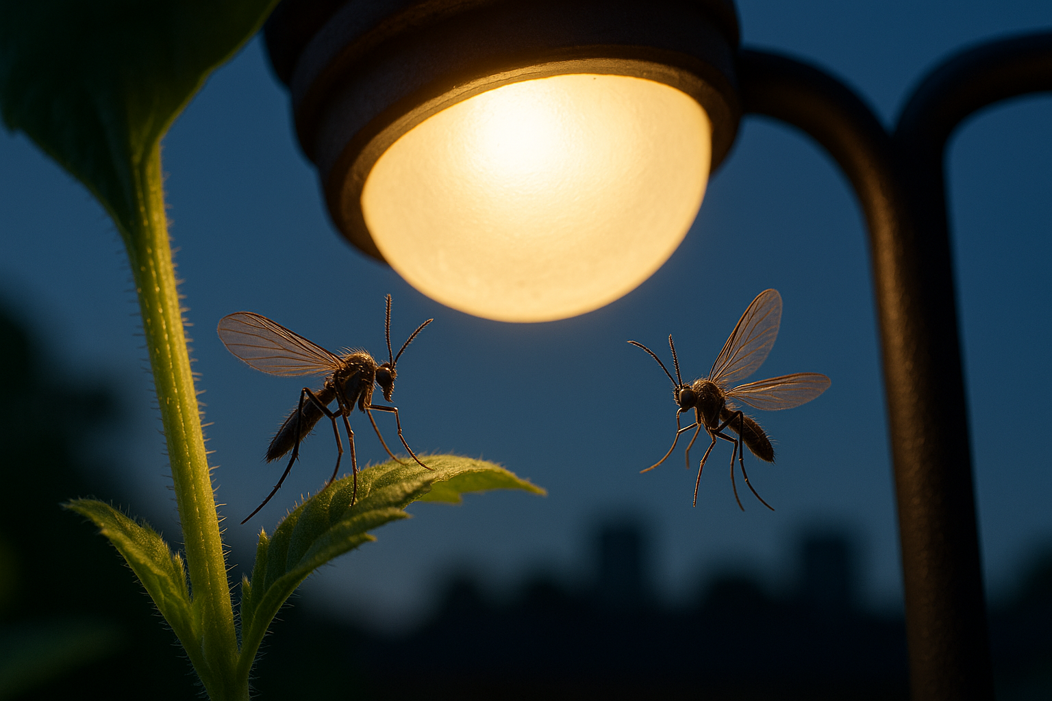 Close‑up of common garden gnats hovering near organic material