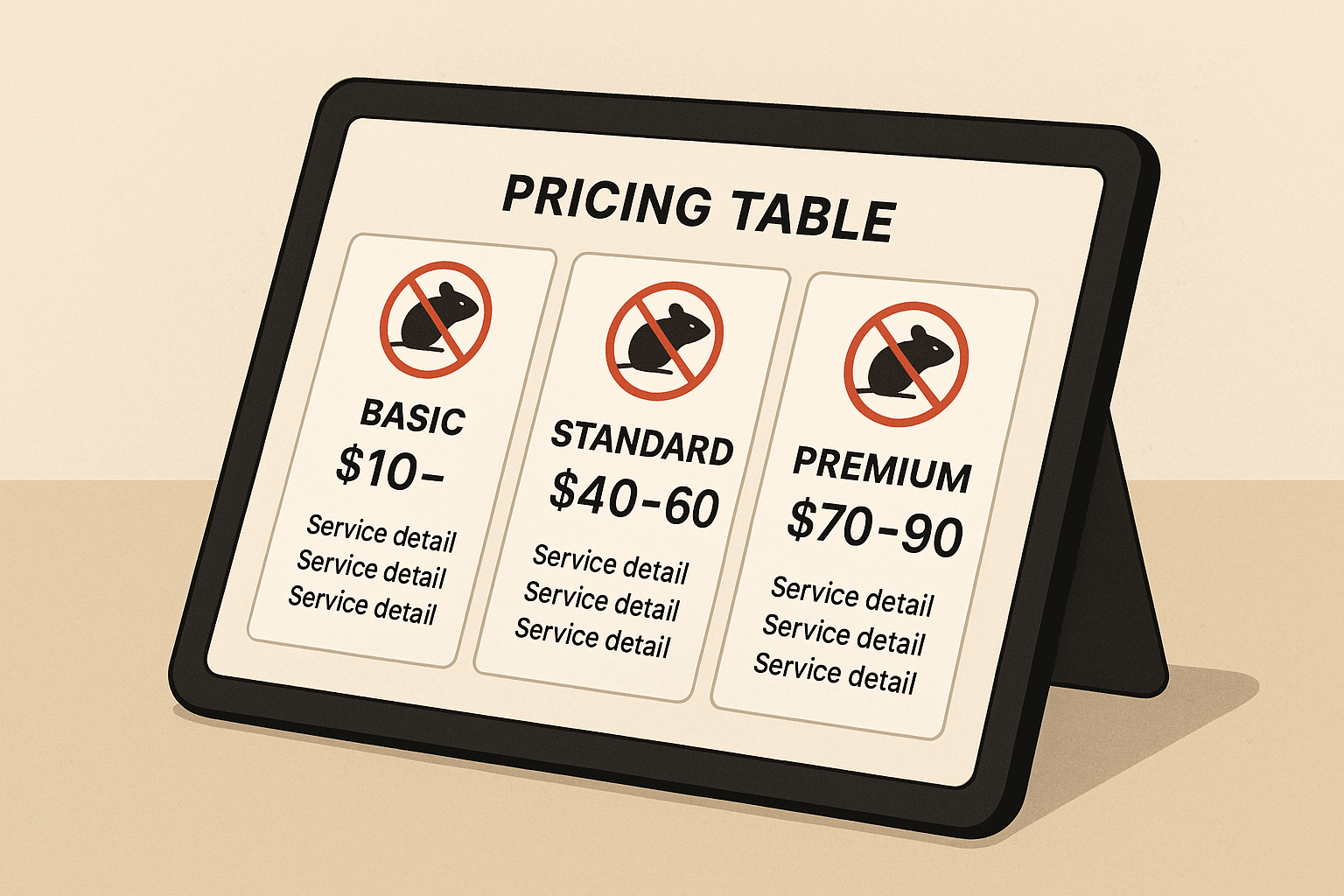 Illustrated pricing table on a tablet screen