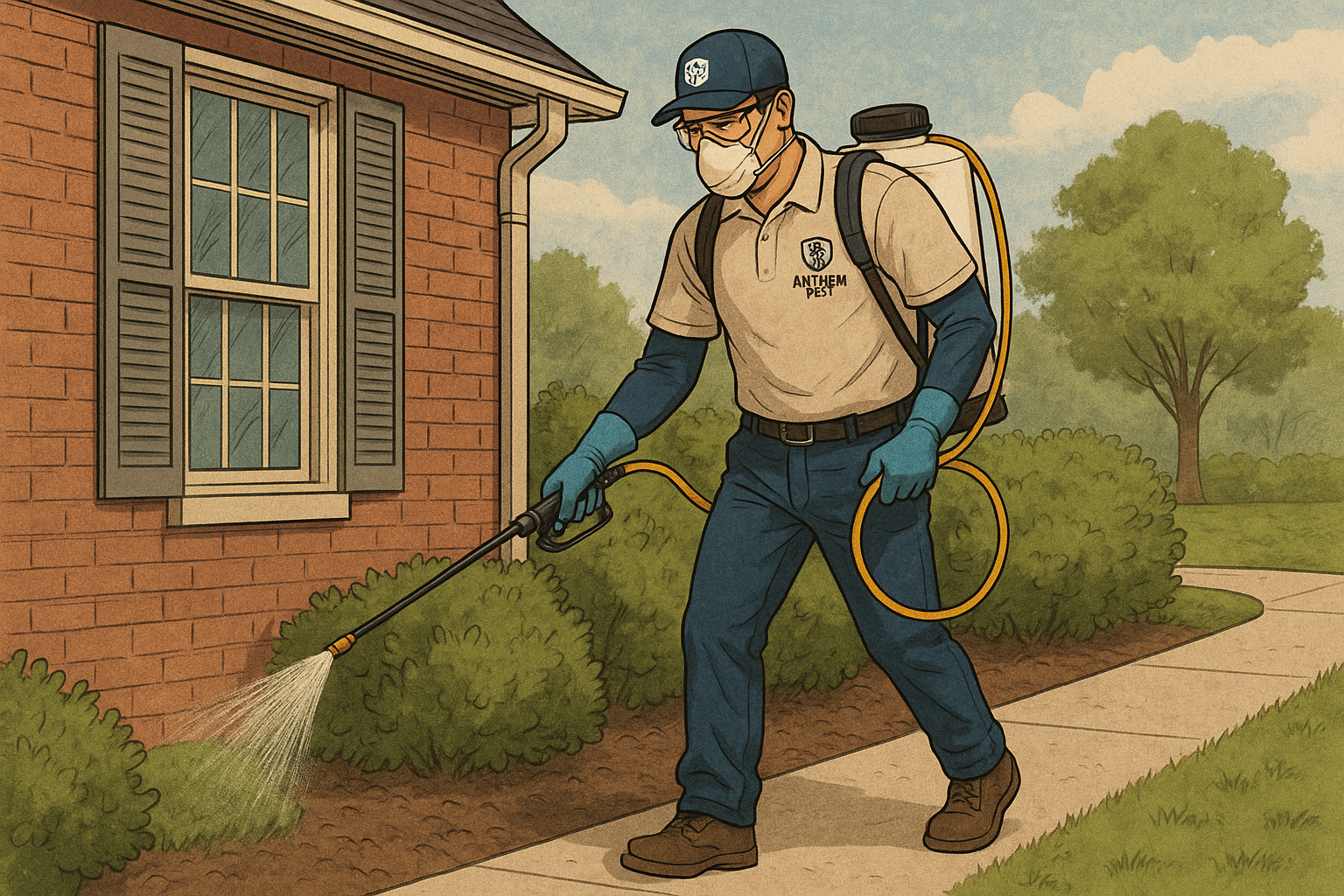 Fast Millipede Exterminator in Brookhaven, GA: Quick Relief for Your Home 3 Professional pest technician applying a perimeter spray around a home