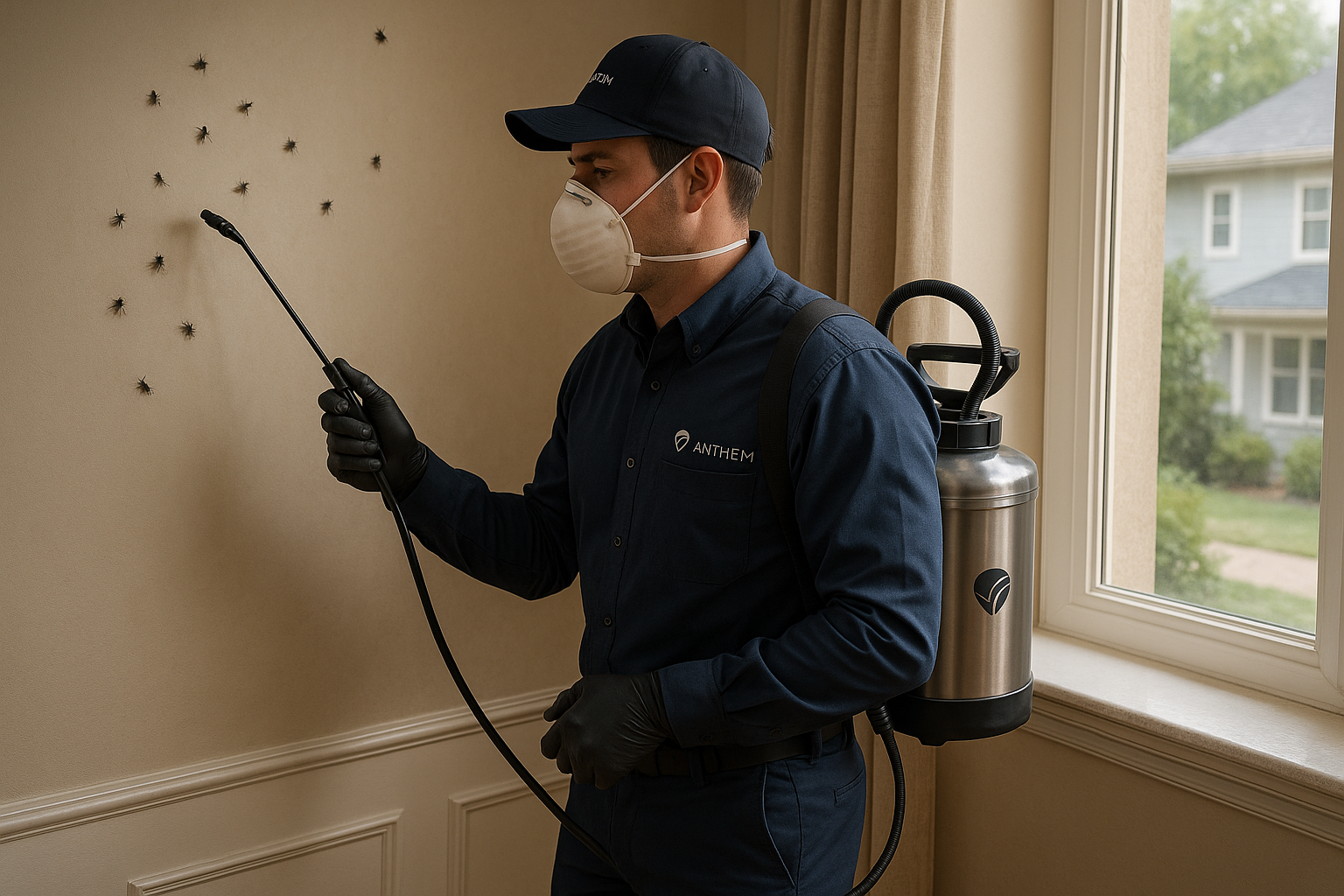 Technician placing UV fly trap and sticky card during an inspection