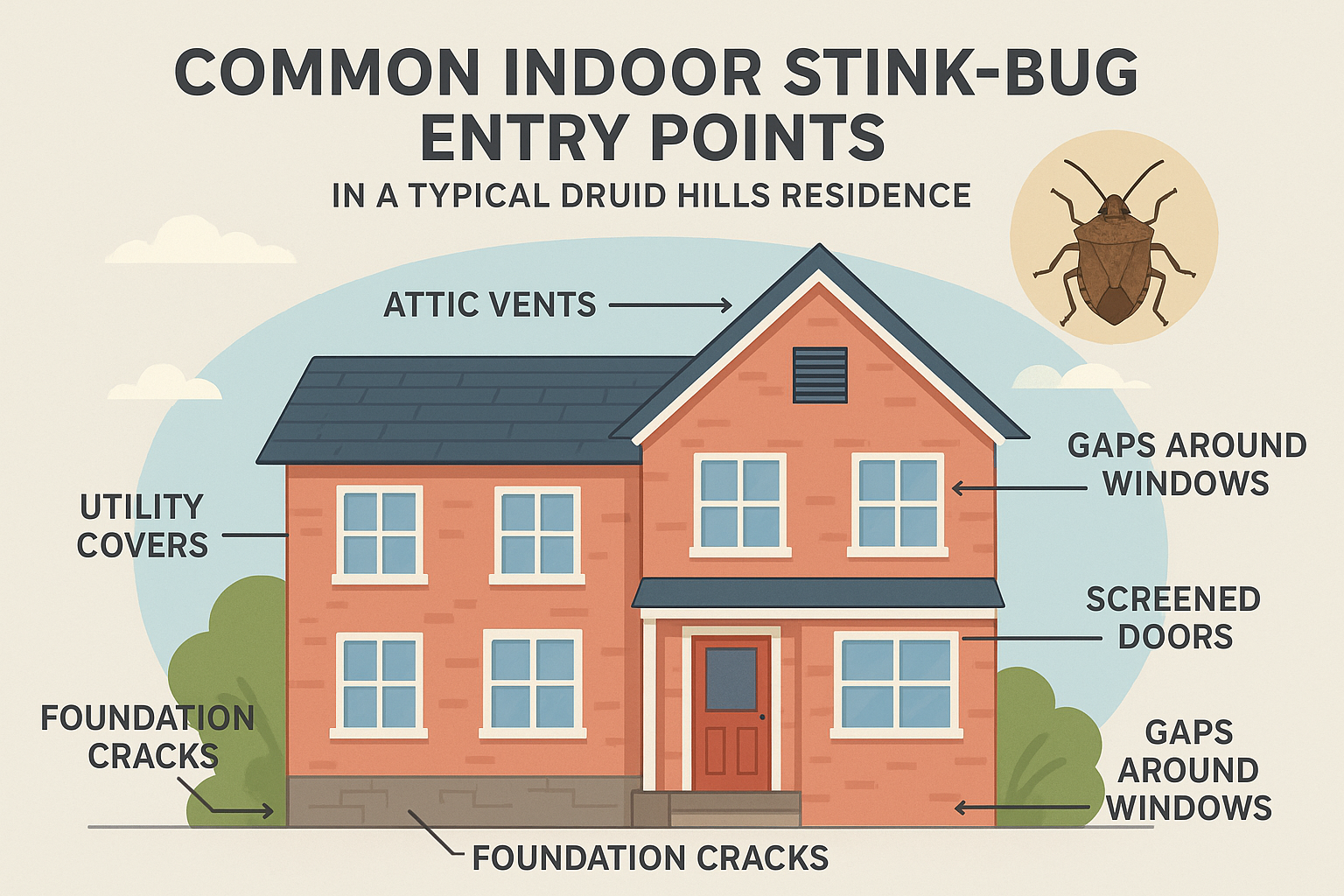 Stink bug visual clues on a wall and near outdoor light