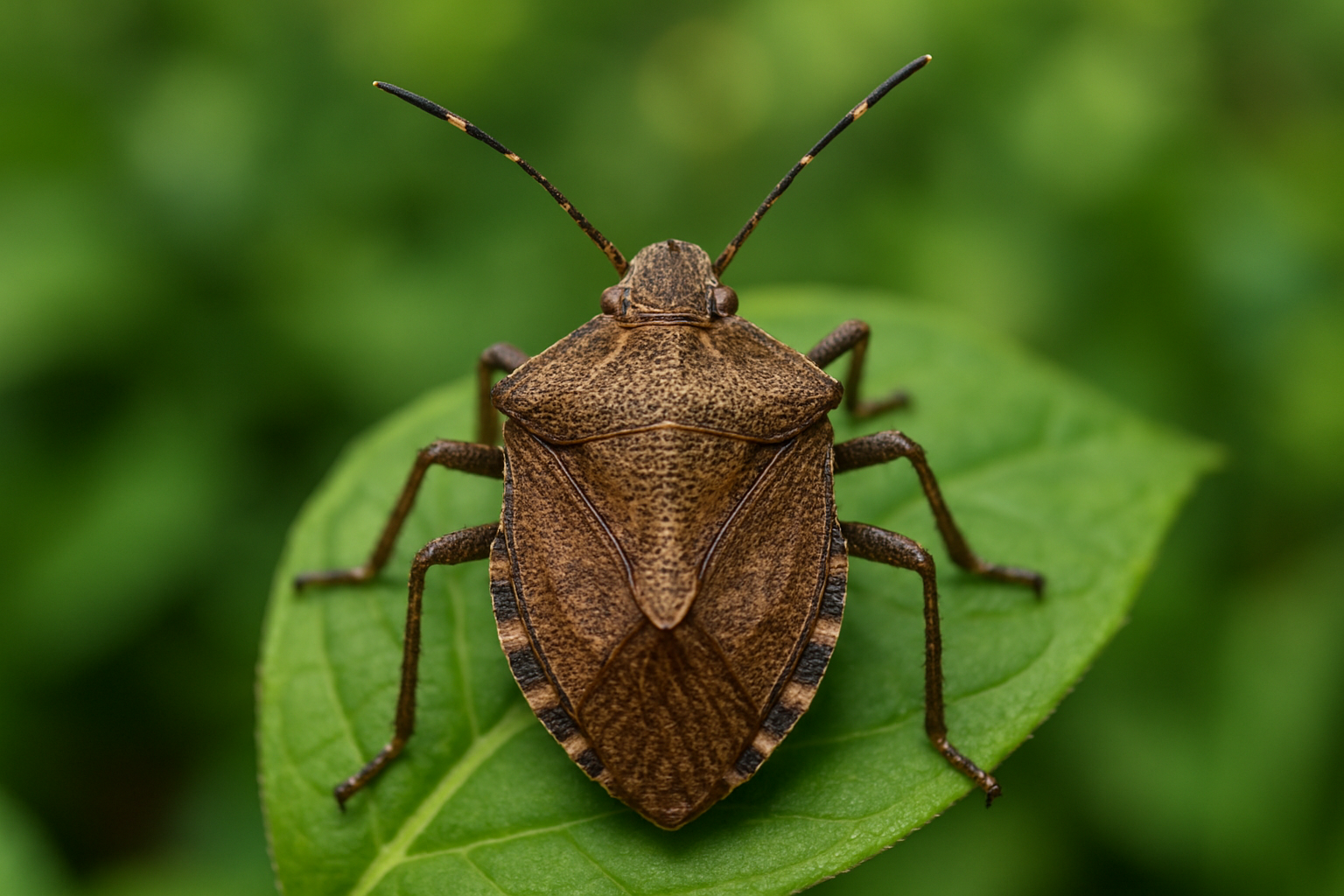 Brown marmorated stink bug on a leaf