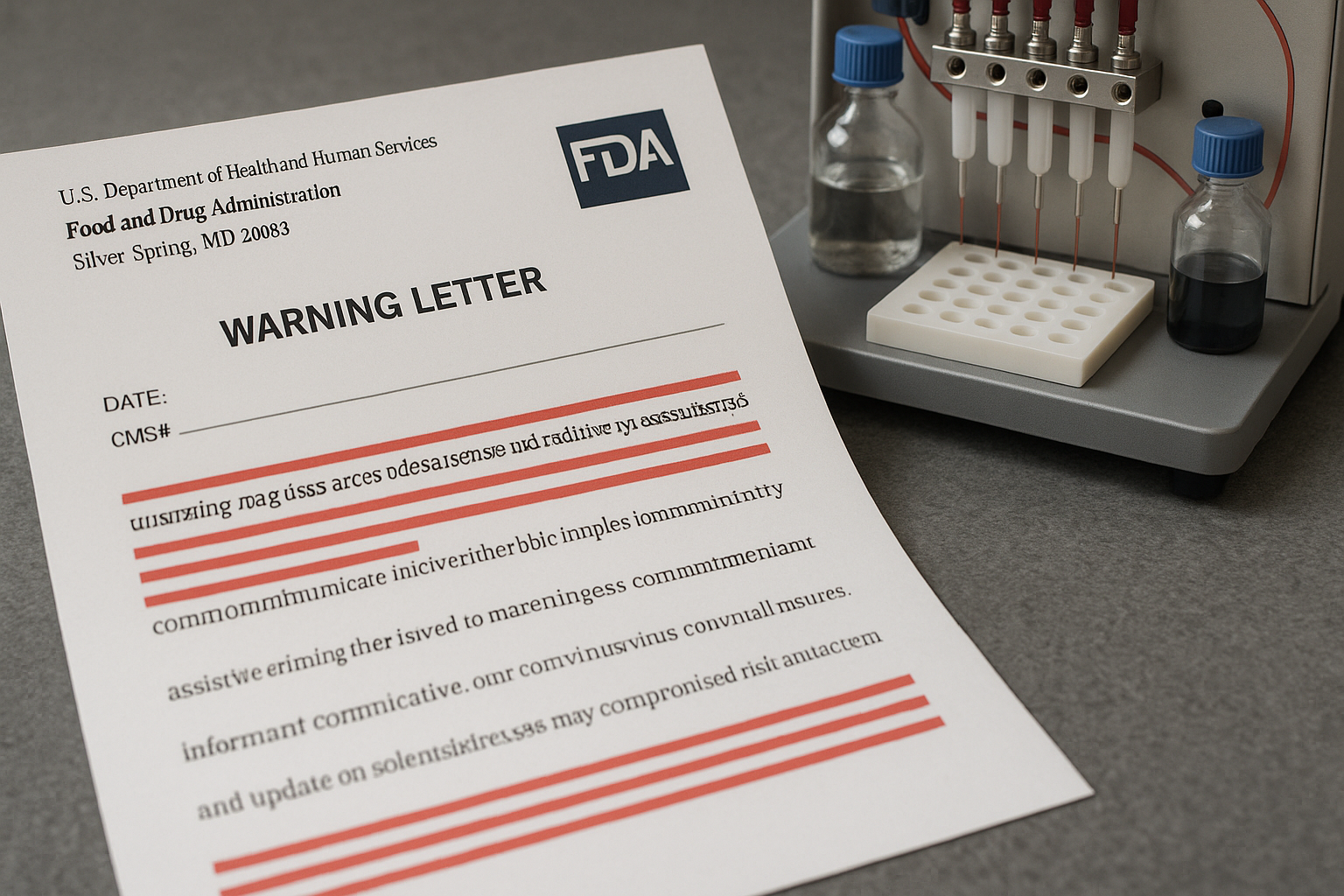 Excerpt from the FDA warning letter to Peptide Sciences Inc., highlighting violations and corrective actions