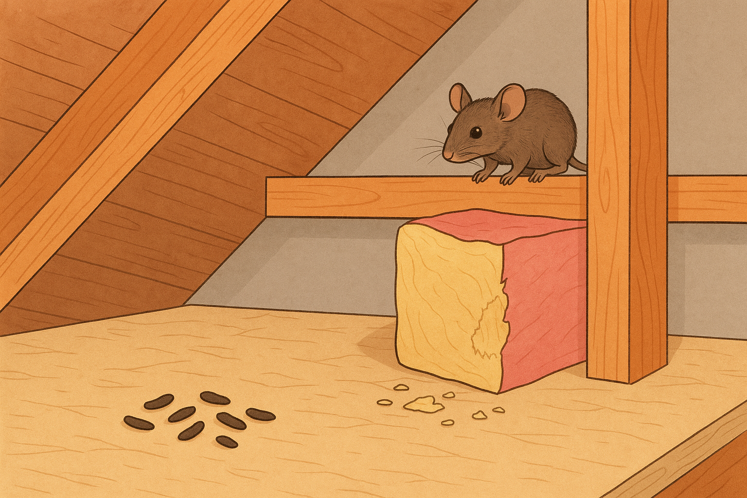 Mouse droppings and gnaw marks on a Vinings home interior