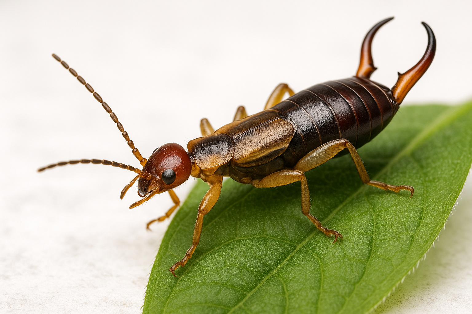 Earwigs crawling across a kitchen counter at night