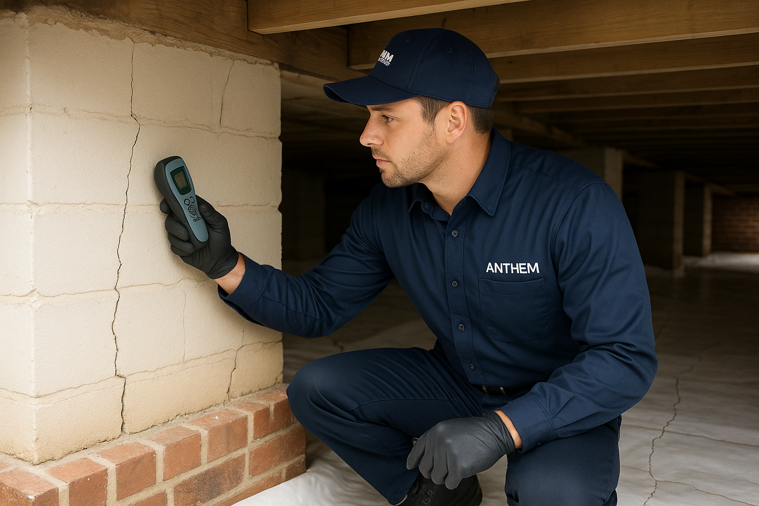 Anthem Pest technician conducting a centipede inspection on a home exterior