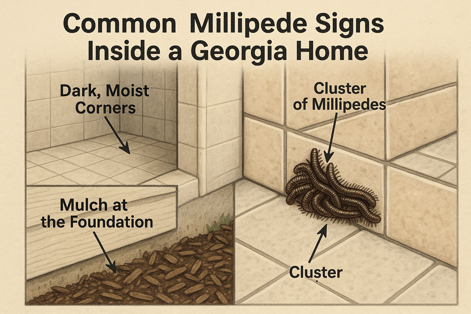 Millipedes gathering at a doorway in a residential home