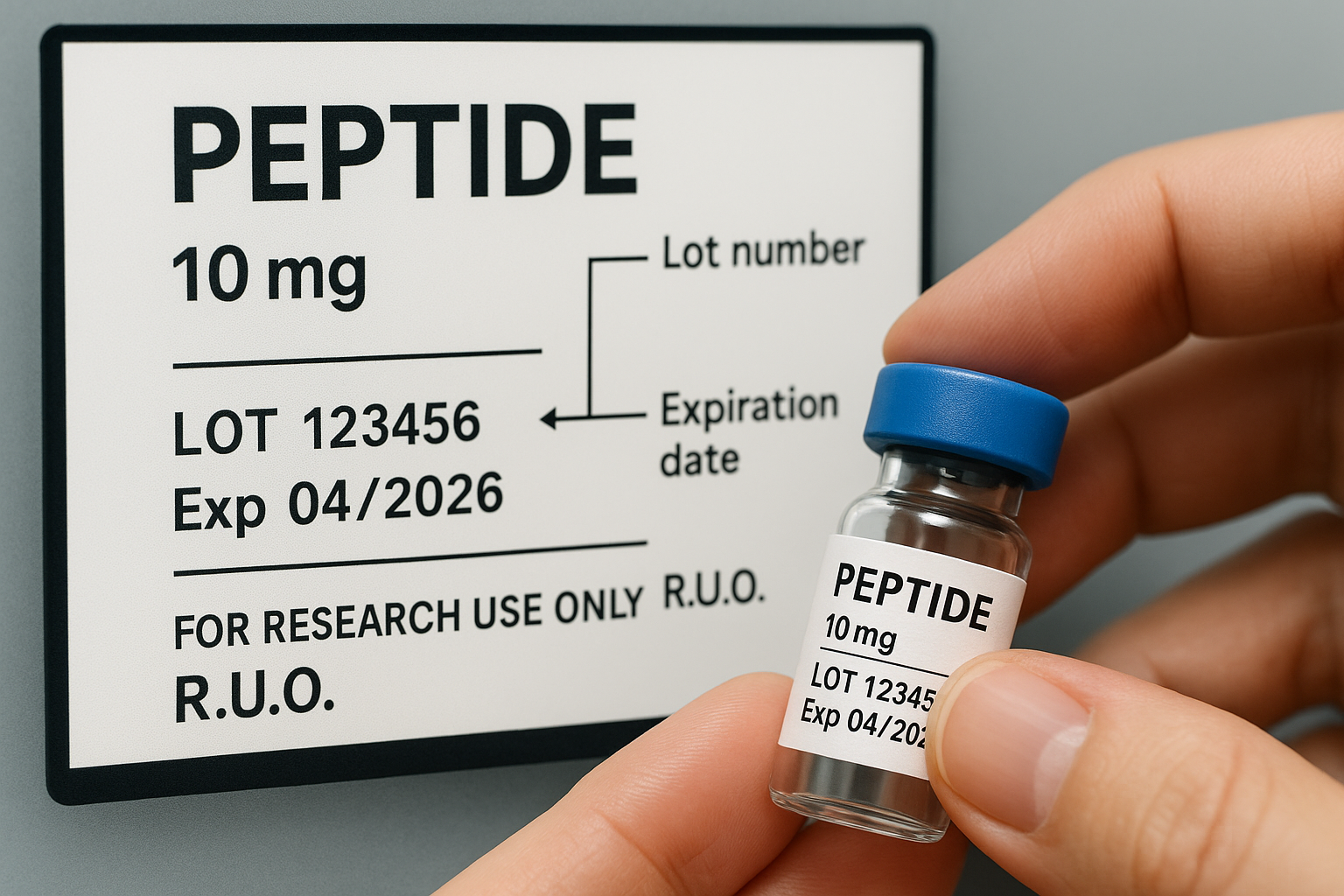 Laboratory technician reviewing peptide packaging SOPs