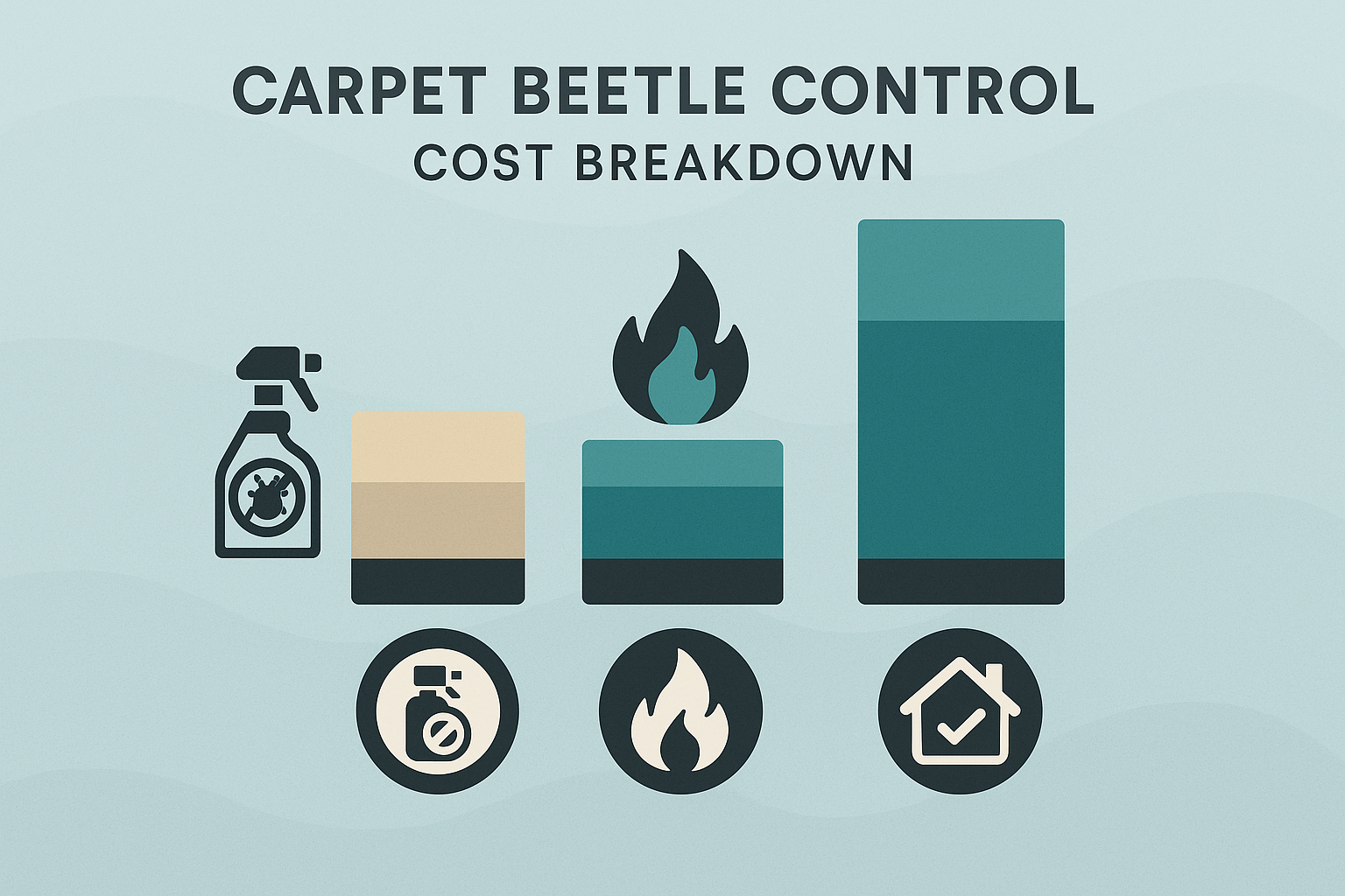 Infographic showing cost factors for carpet beetle control in Lawrenceville, GA