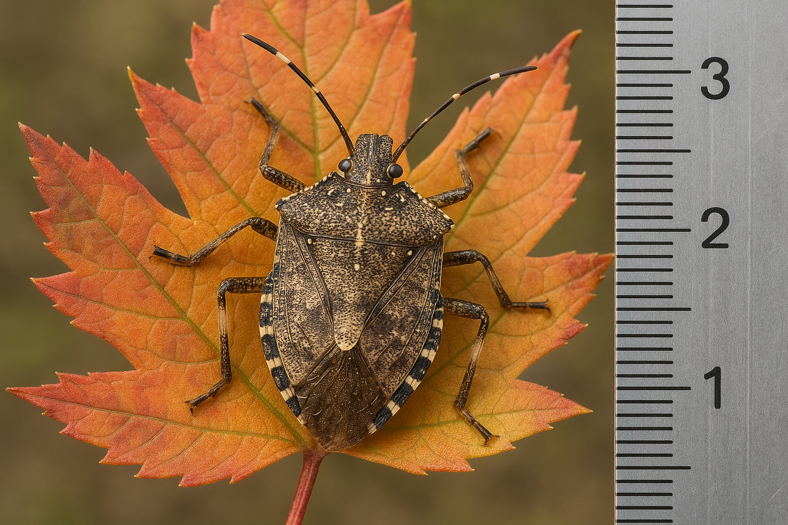 Brown marmorated stink bug on a leaf
