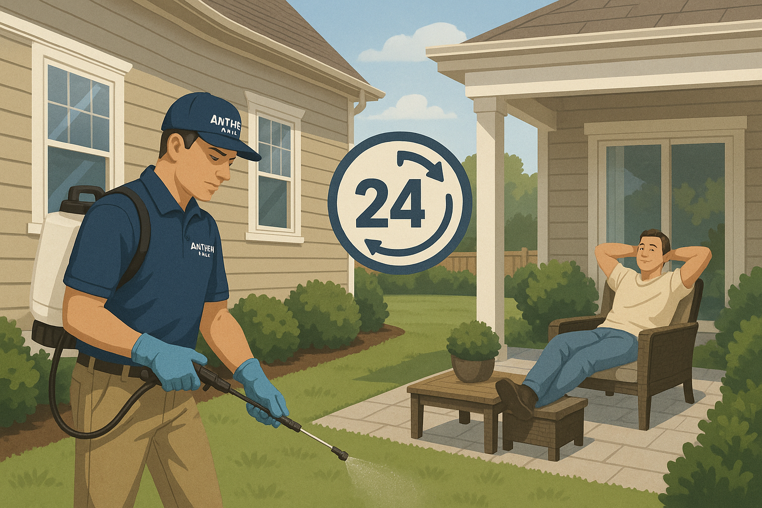 Illustration of Anthem Pest’s mosquito treatment process