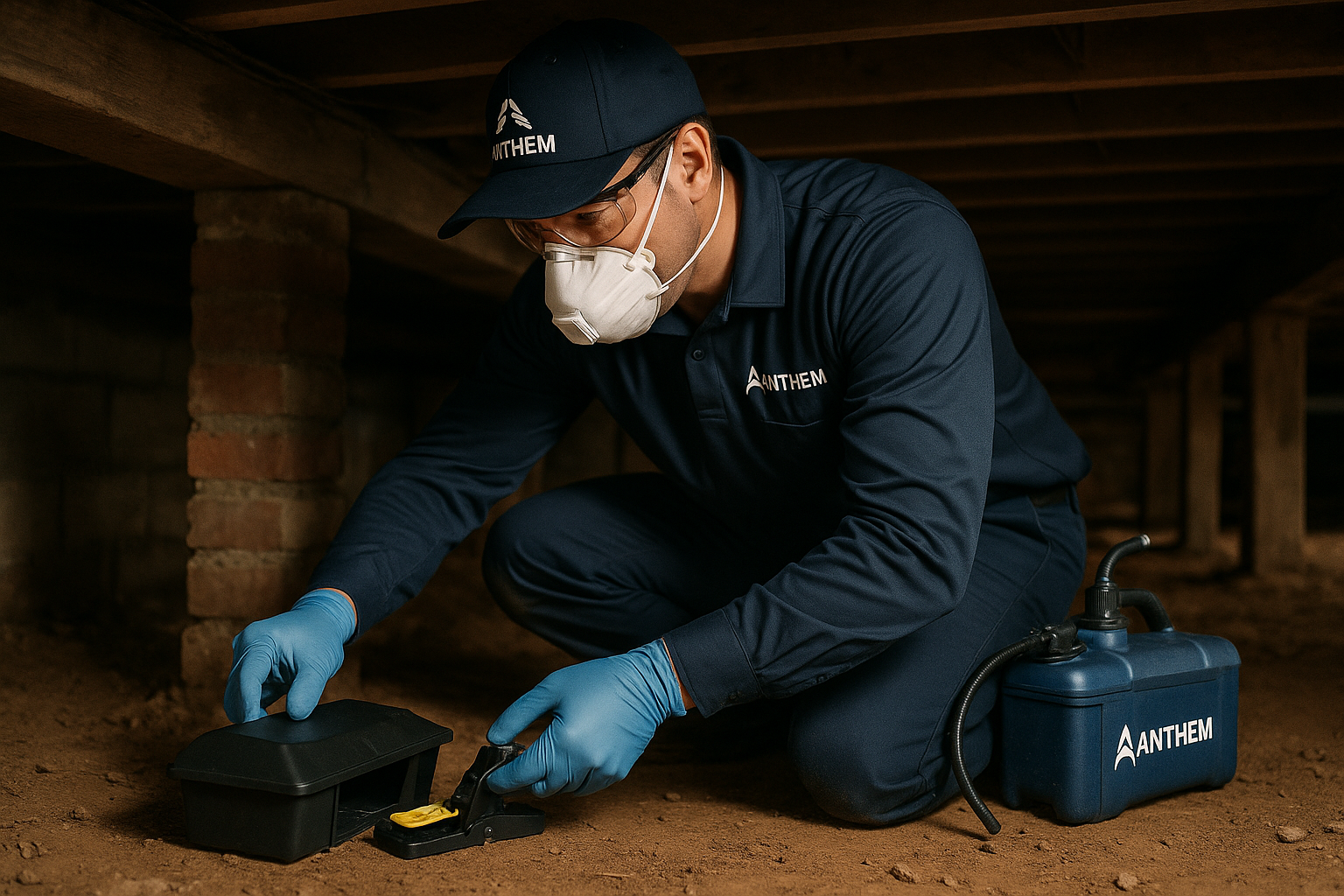 Fast Mouse Exterminator in Dunwoody, GA: Quick Relief for Your Home 3 Anthem Pest technician setting traps inside a home