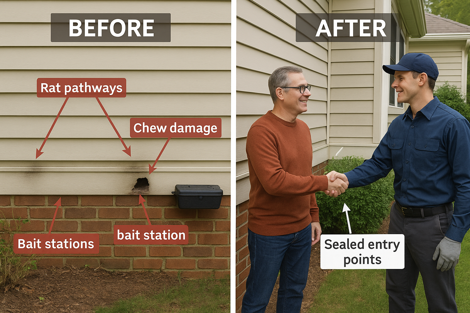 Fast Rat Exterminator in Dunwoody, GA: Quick Relief for Your Home 4 Before‑and‑after illustration of rat pathways removed after treatment