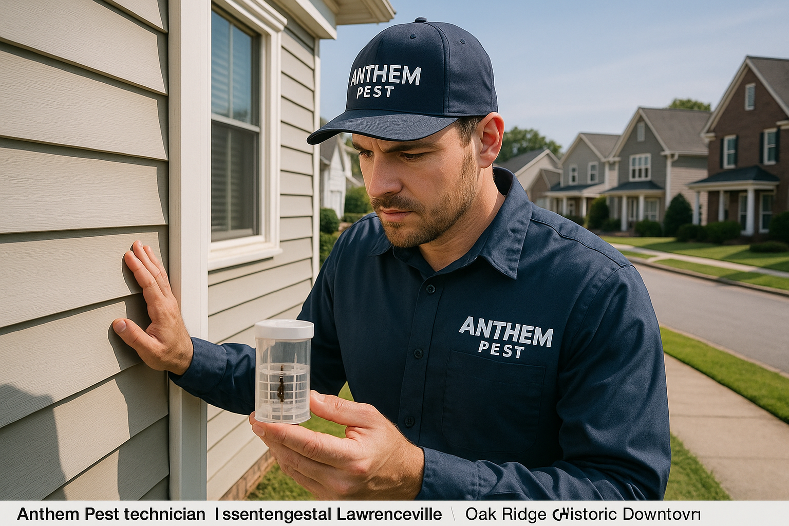 Technician inspecting a residential garden for earwig activity