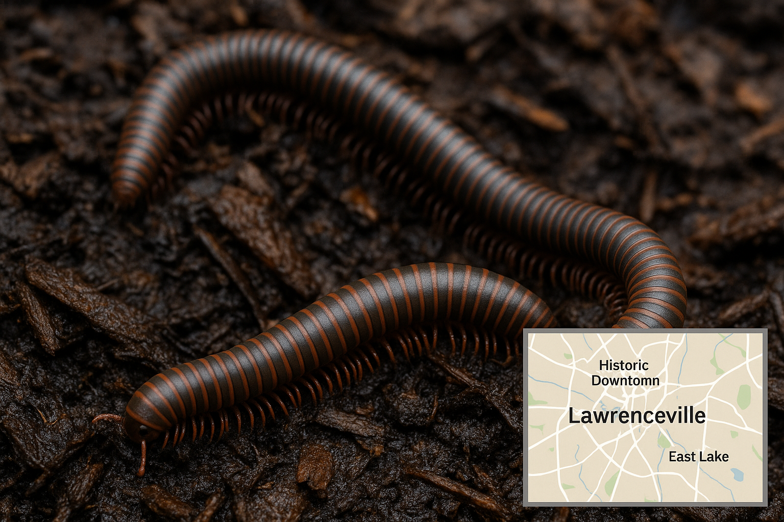 Close-up of a dark brown millipede with many legs