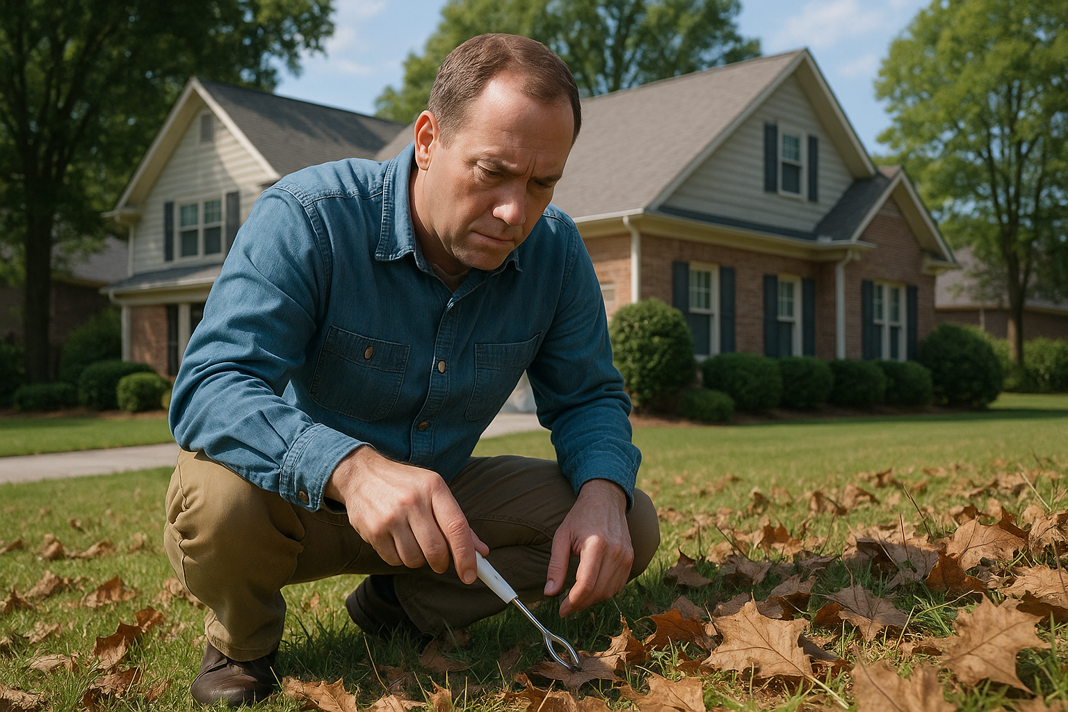 Illustration of a well‑maintained yard with tick‑reducing features