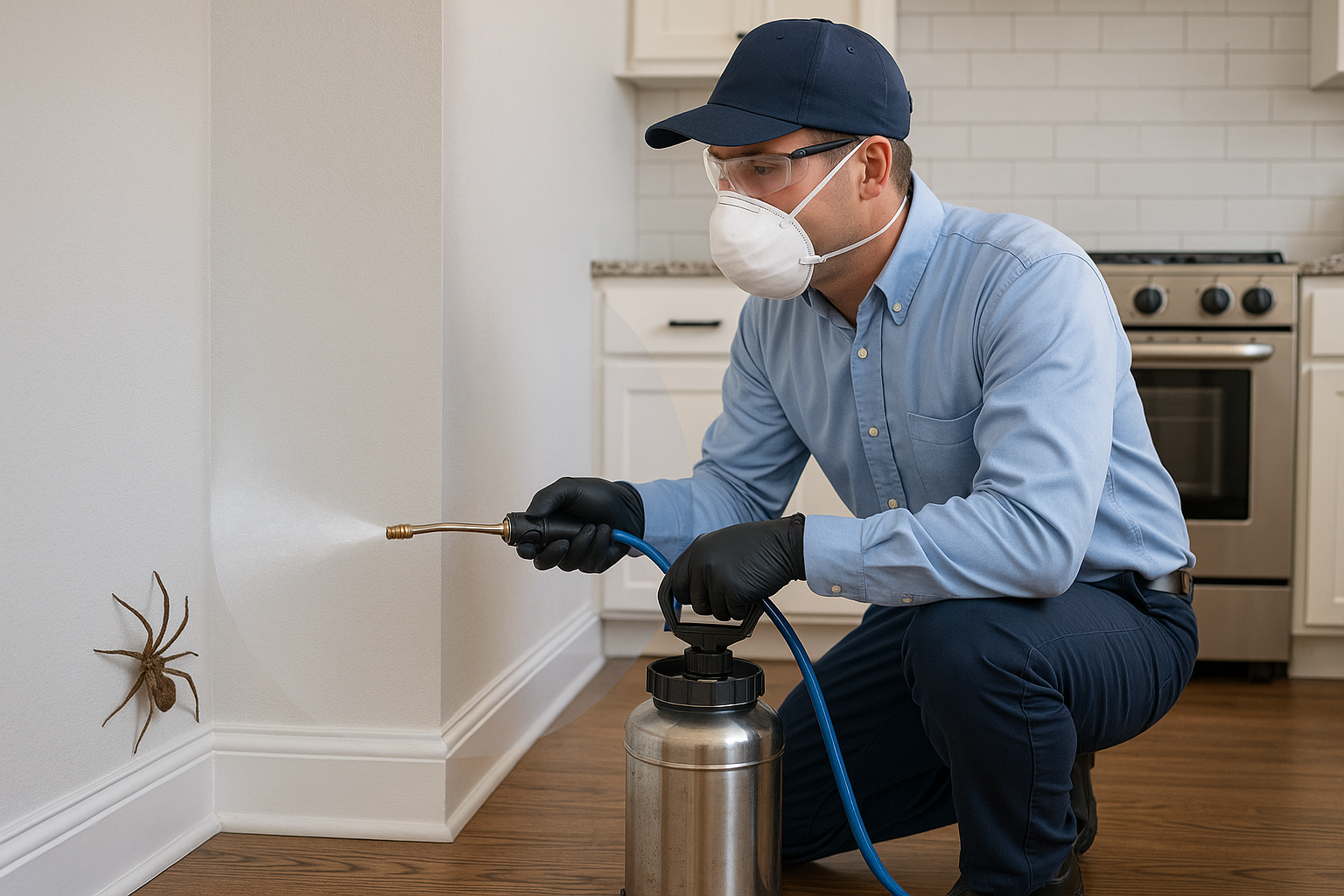 Anthem Pest technician applying a targeted indoor spider treatment