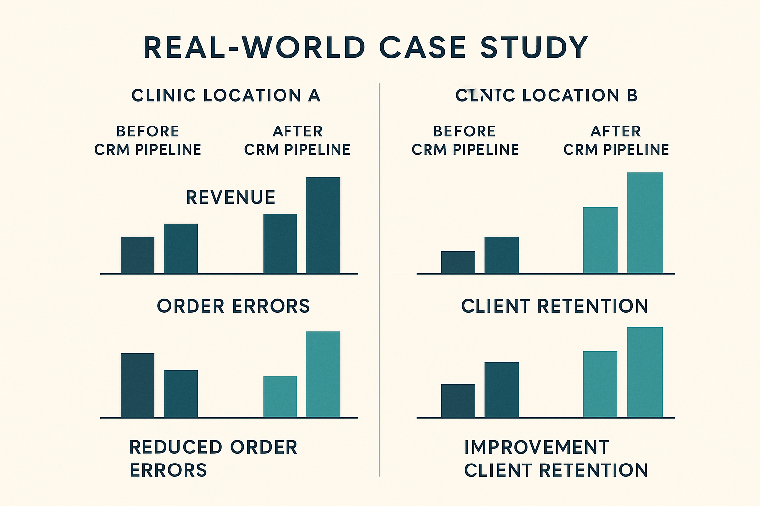 Infographic comparing clinic performance research observations CRM pipeline implementation