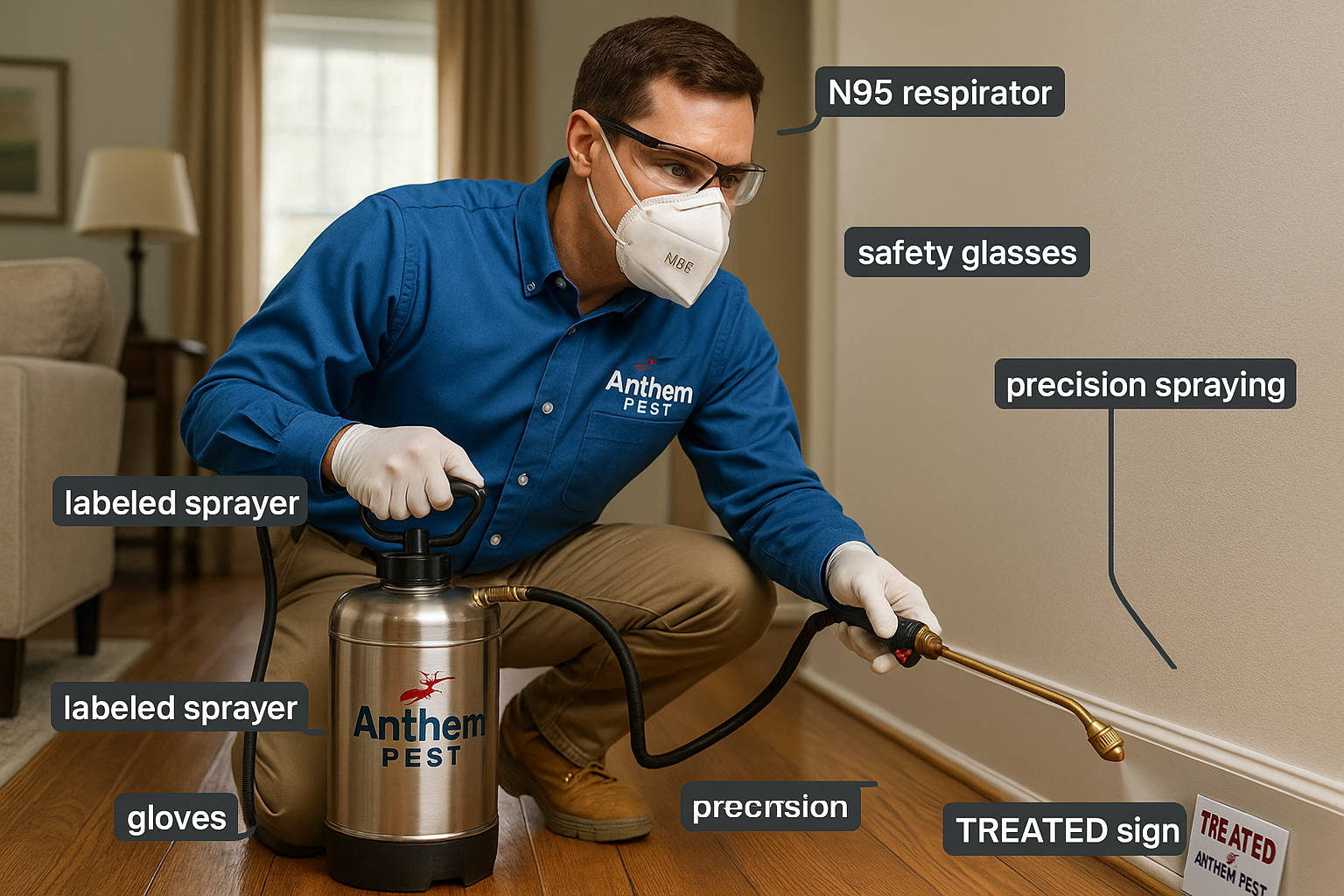 Technician using infrared camera to detect moth activity in a home